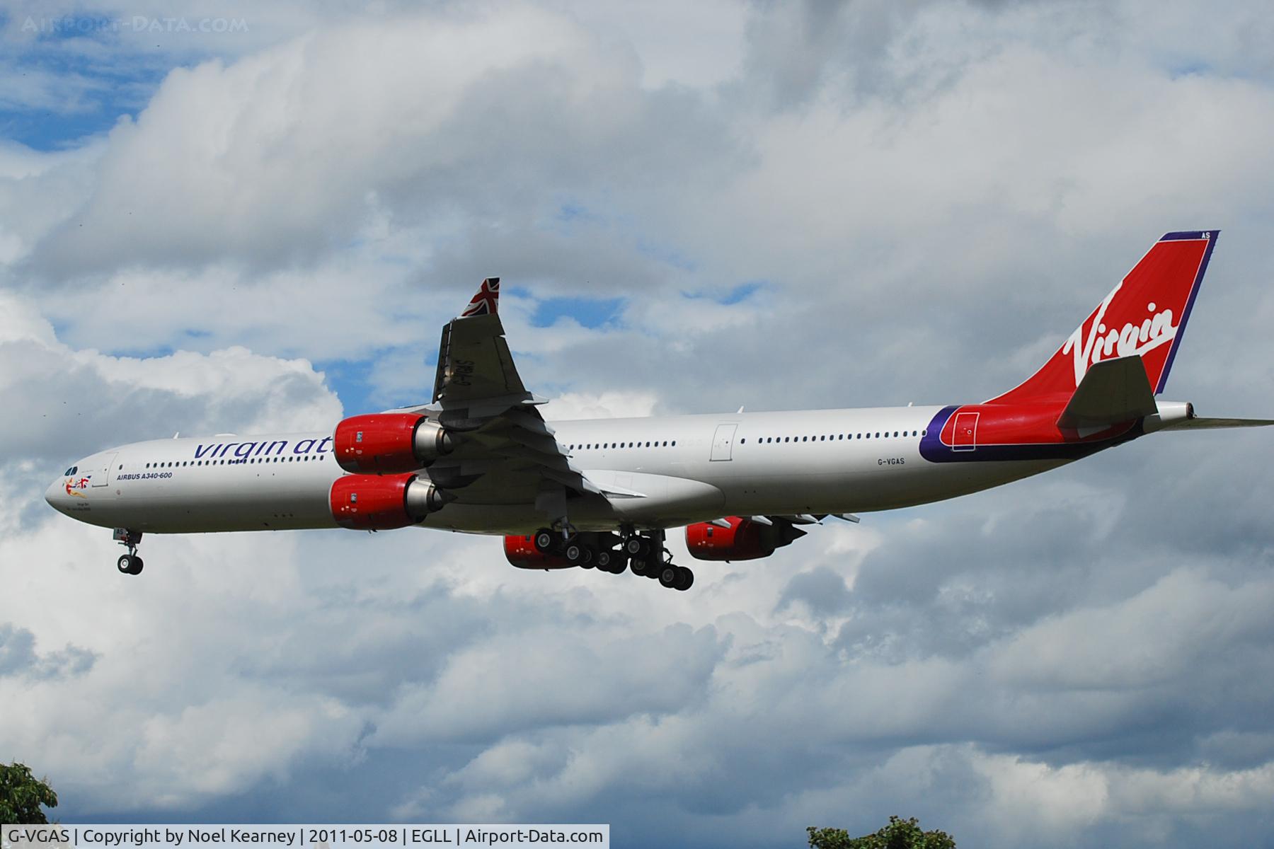 G-VGAS, 2005 Airbus A340-642 C/N 639, Landing 27L at EGLL