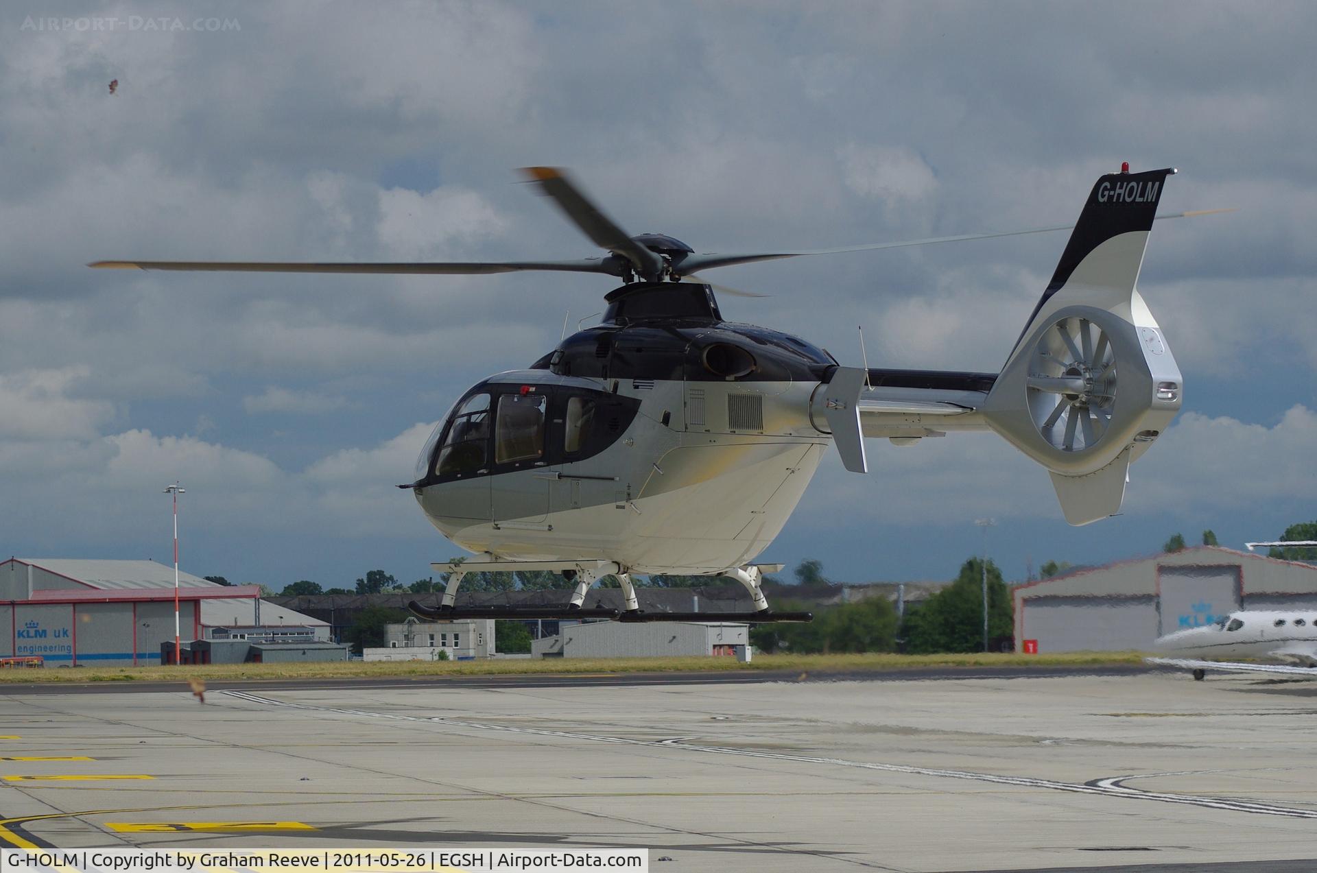 G-HOLM, 2007 Eurocopter EC-135T-2+ C/N 0574, Departing from Norwich.