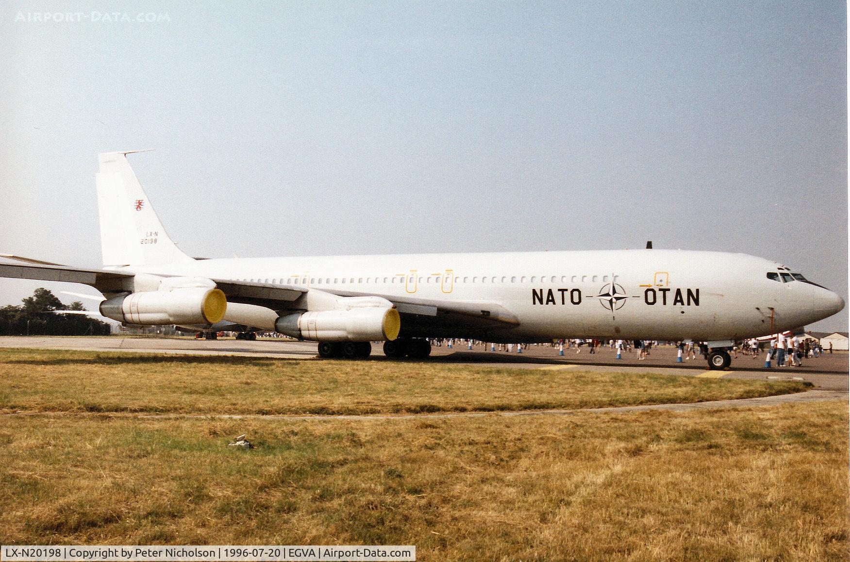 LX-N20198, 1969 Boeing 707-329C(TCA) C/N 20198, Boeing 707-329C of the NATO Airborne Early Warning Force on display at the 1996 Royal Intnl Air Tattoo at RAF Fairford.
