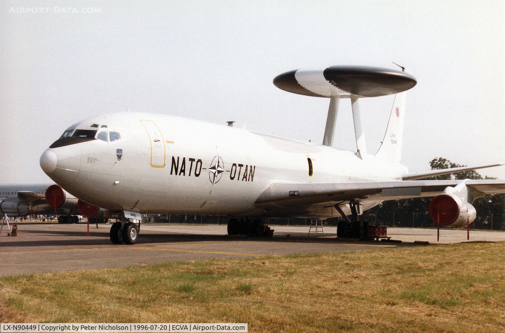 LX-N90449, 1983 Boeing E-3A Sentry C/N 22844, E-3A Sentry of the NATO Airborne Early Warning Force on display at the 1996 Royal Intnl Air Tattoo at RAF Fairford.