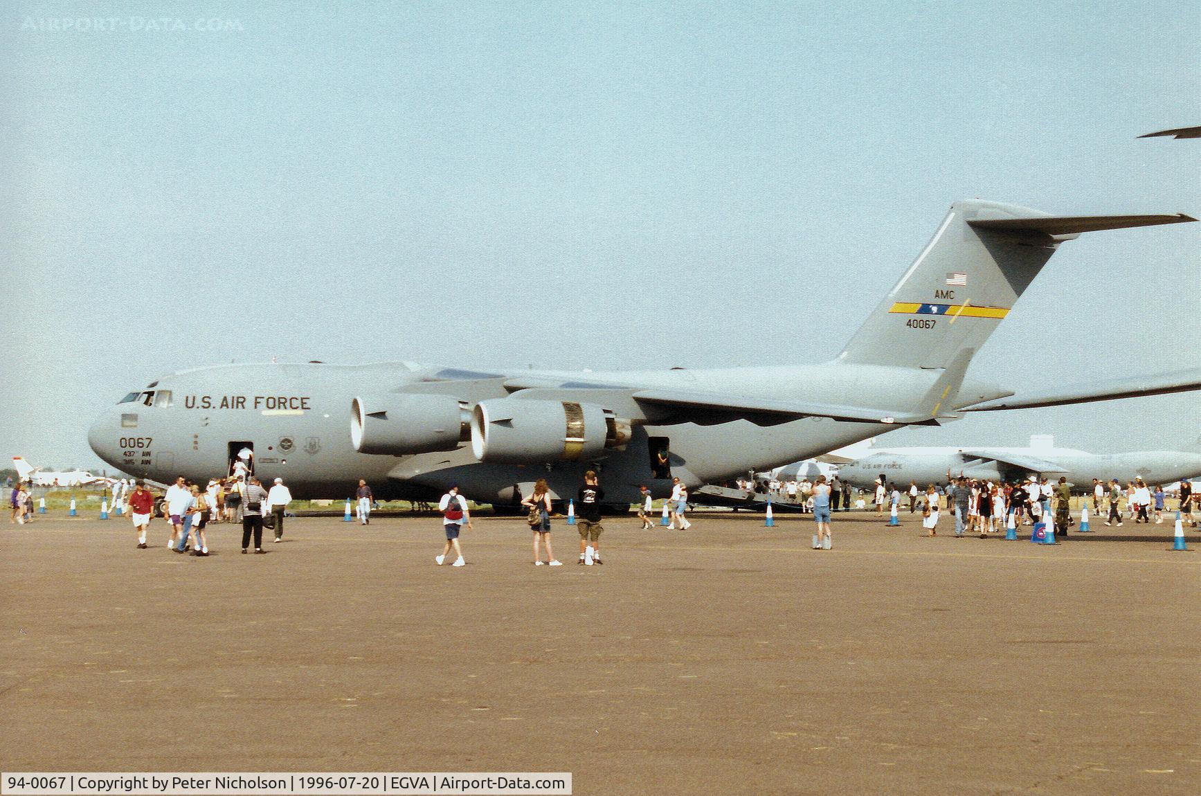 94-0067, 1994 McDonnell Douglas C-17A Globemaster III C/N 50027/F-26, Another view of the Charleston AFB's C-17A Globemaster of 437th Airlift Wing on display at the 1996 Royal Intnl Air Tattoo at RAF Fairford.