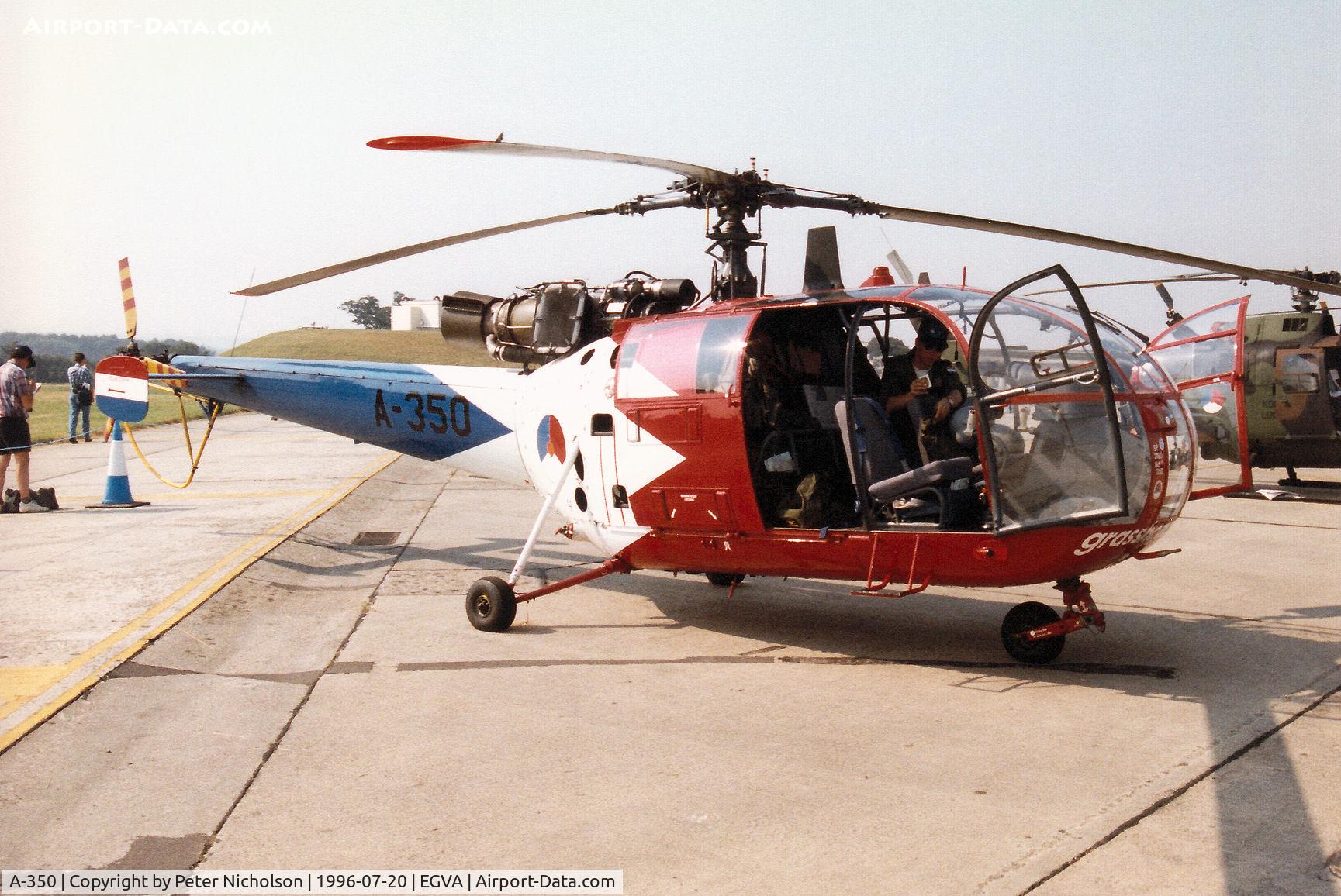 A-350, Sud SE-3160 Alouette III C/N 1350, Alouette III of 302 Squadron Royal Netherlands Air Force on display at the 1996 Royal Intnl Air Tattoo at RAF Fairford.