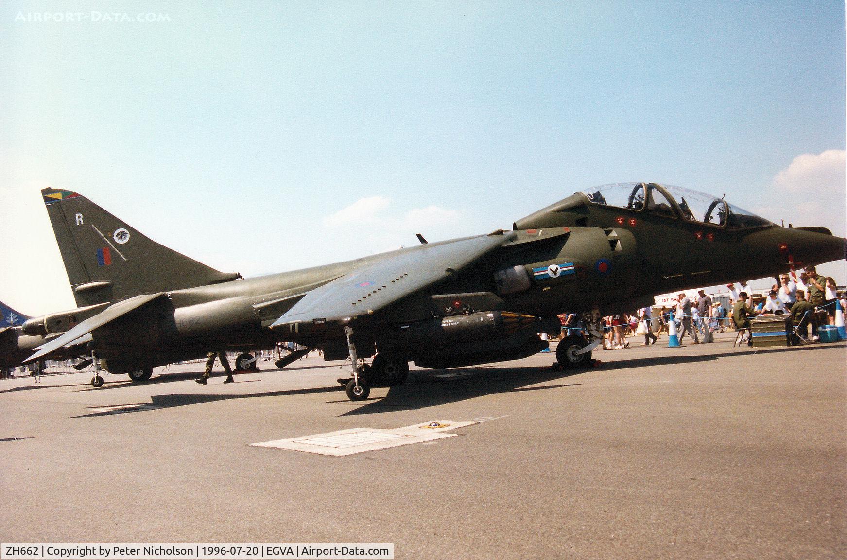 ZH662, 1995 British Aerospace Harrier T.10 C/N TX010, Harrier T.10 of 20[Reserve] Squadron at RAF Wittering on display at the 1996 Royal Intnl Air Tattoo at RAF Fairford.