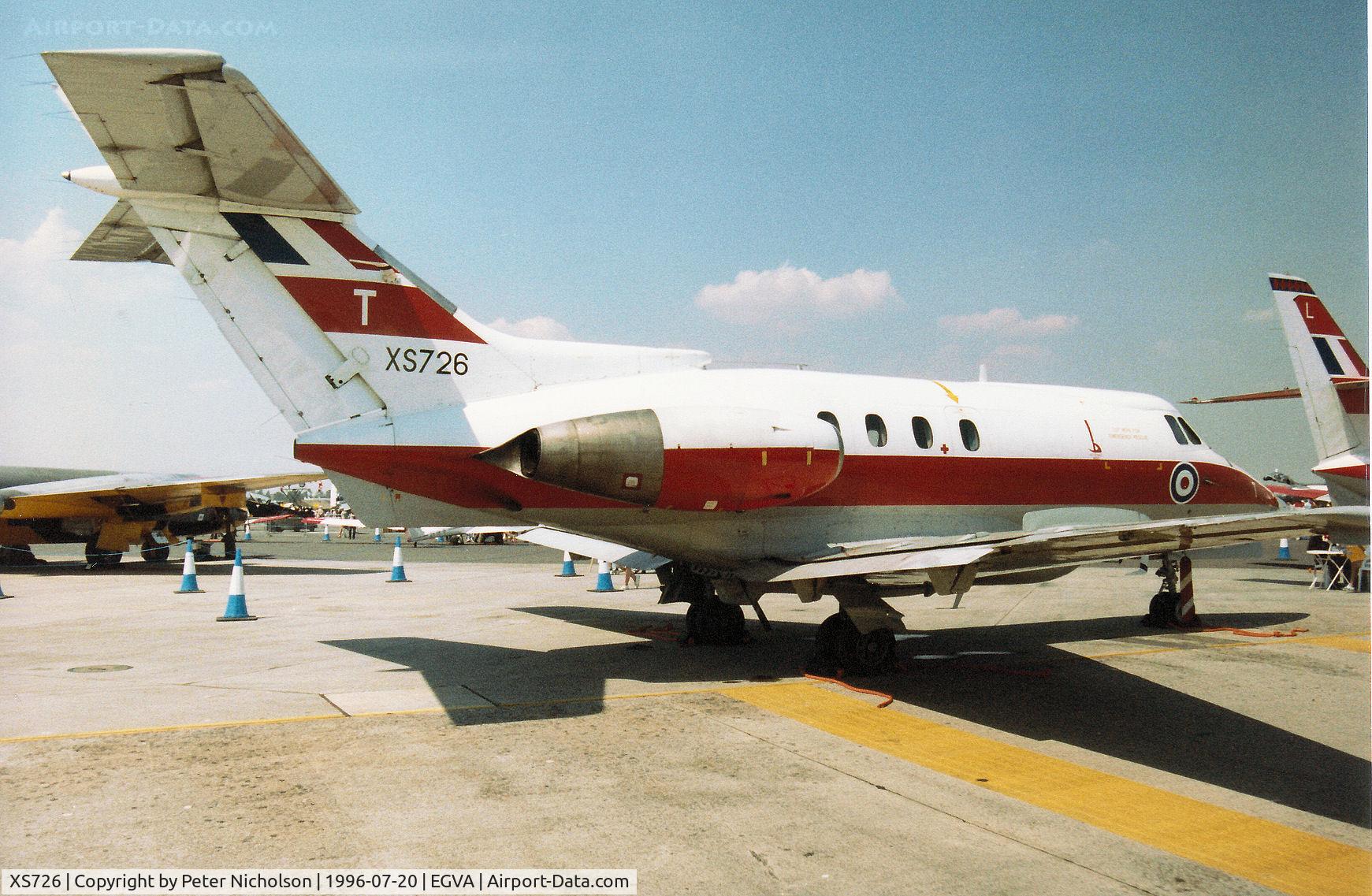 XS726, 1965 Hawker Siddeley HS.125 Dominie T.1 C/N 25044, Dominie T.1 of 3 Flying Training School at RAF Cranwell on display at the 1996 Royal Intnl Air Tattoo at RAF Fairford.