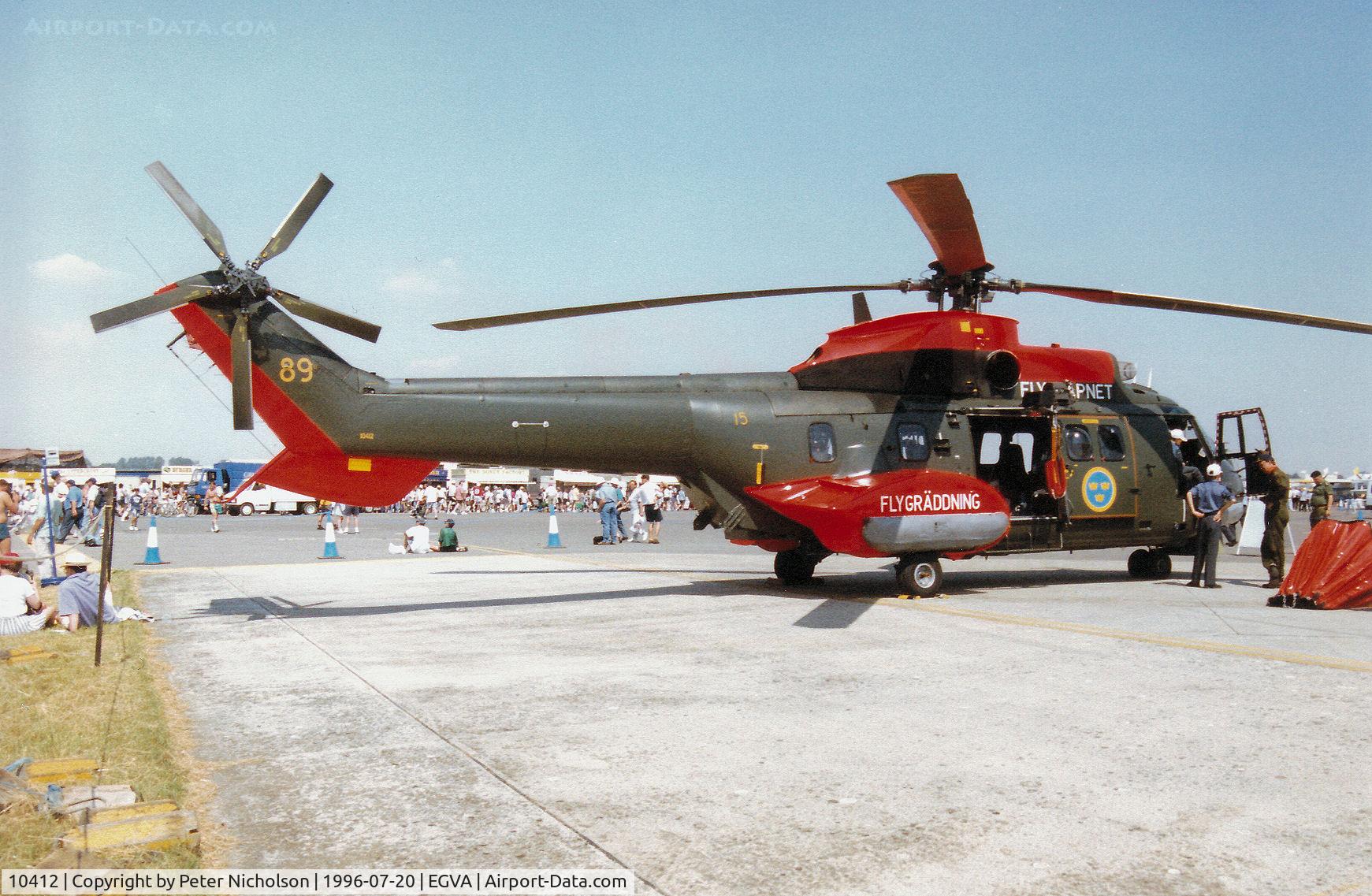 10412, Aérospatiale Hkp.10 Super Puma (AS-332M1) C/N 2412, Hkp.10 Super Puma of F15 Wing of the Royal Swedish Air Force at Soderhamn on display at the 1996 Royal Intnl Air Tattoo at RAF Fairford.