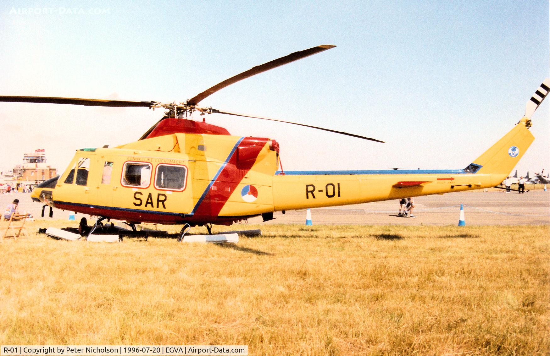 R-01, Agusta AB-412SP C/N 25630, AB-412SP of the Royal Netherlands Air Forces Search & Rescue Flight on display at the 1996 Royal Intnl Air Tattoo at RAF Fairford.