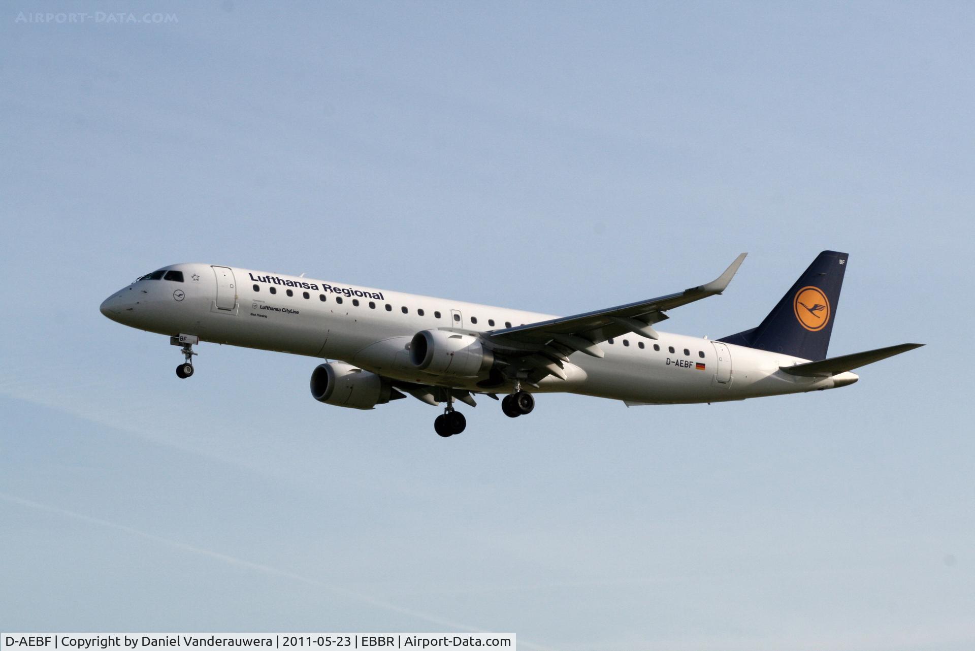 D-AEBF, 2011 Embraer 195LR (ERJ-190-200LR) C/N 19000411, Arrival of flight LH2282 to RWY 25L
