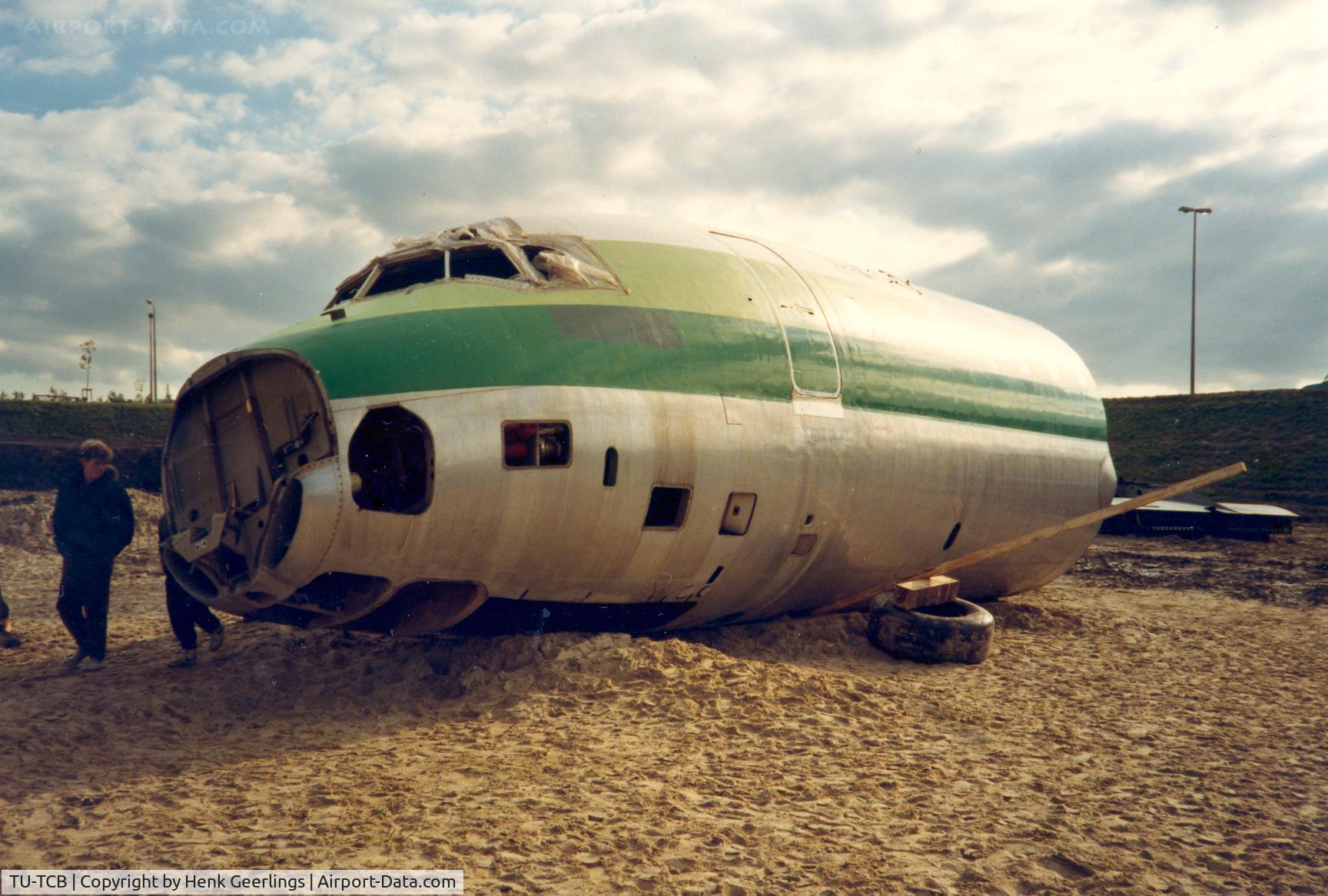 TU-TCB, 1963 Douglas DC-8-53 C/N 45671, Fuselage ex Air Afrique , arrived by barge in the city of Purmerend, The Neterlands. Will be a pancake house.