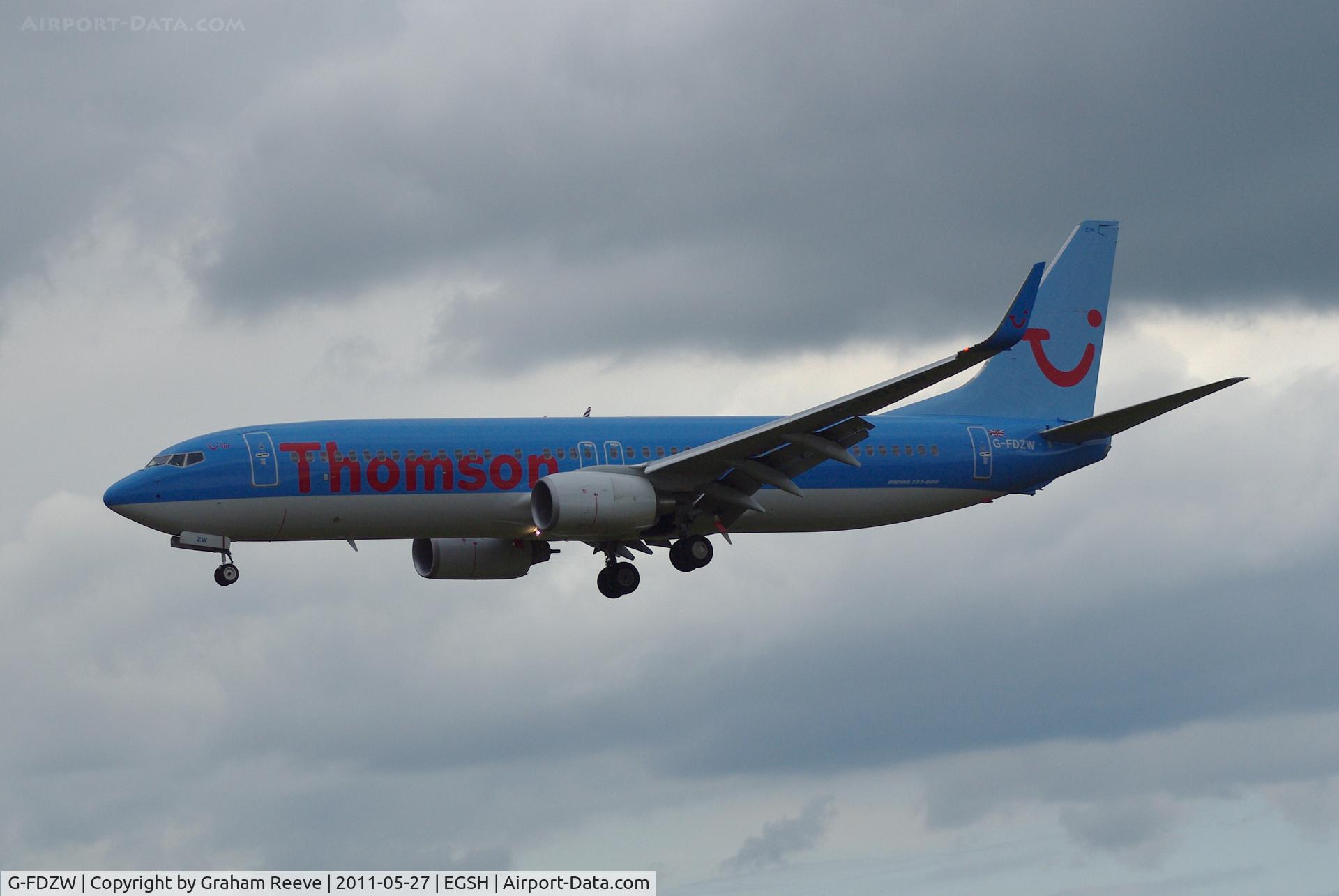 G-FDZW, 2011 Boeing 737-8K5 C/N 37254, About to touch down.
