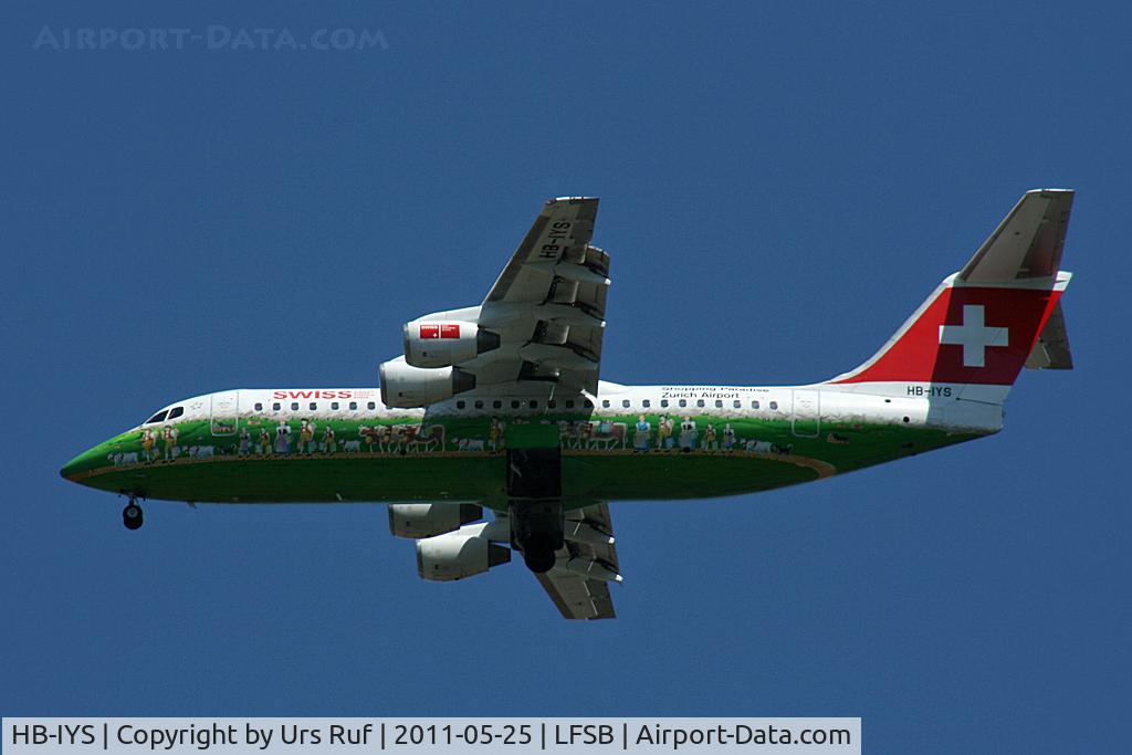 HB-IYS, 2001 British Aerospace Avro 146-RJ100 C/N E3381, back from a flight to BCN