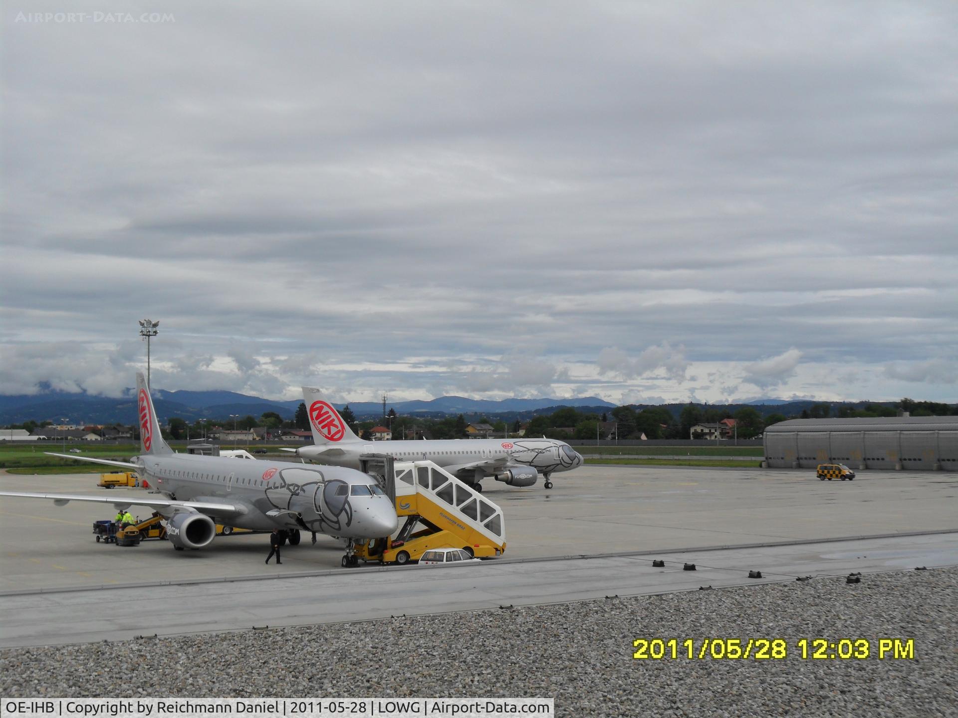OE-IHB, 2009 Embraer 190LR (ERJ-190-100LR) C/N 19000294, Together with bigger sister A320 OE-LEC which has just landed from Antalya