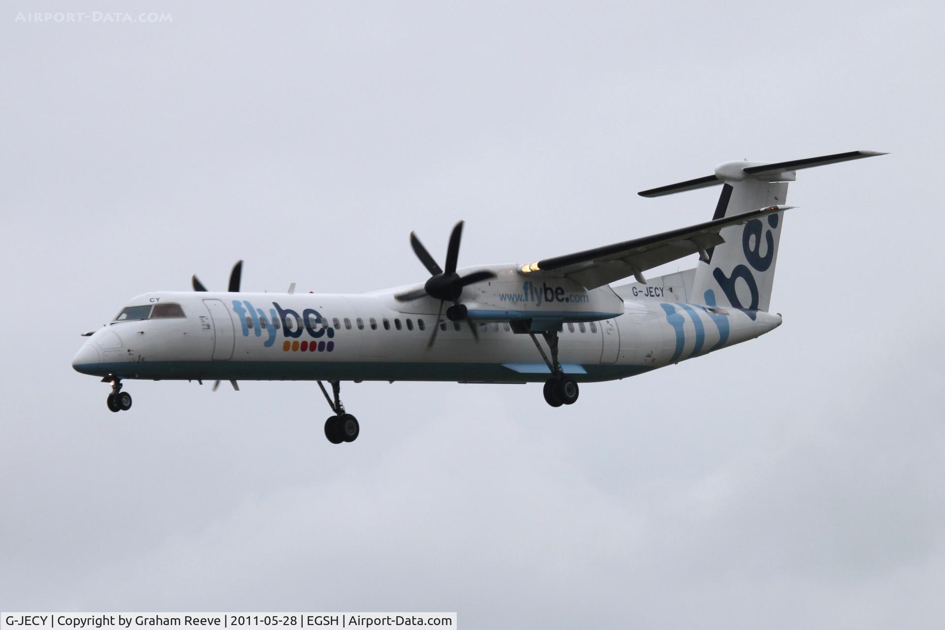 G-JECY, 2007 De Havilland Canada DHC-8-402Q Dash 8 C/N 4157, About to land.