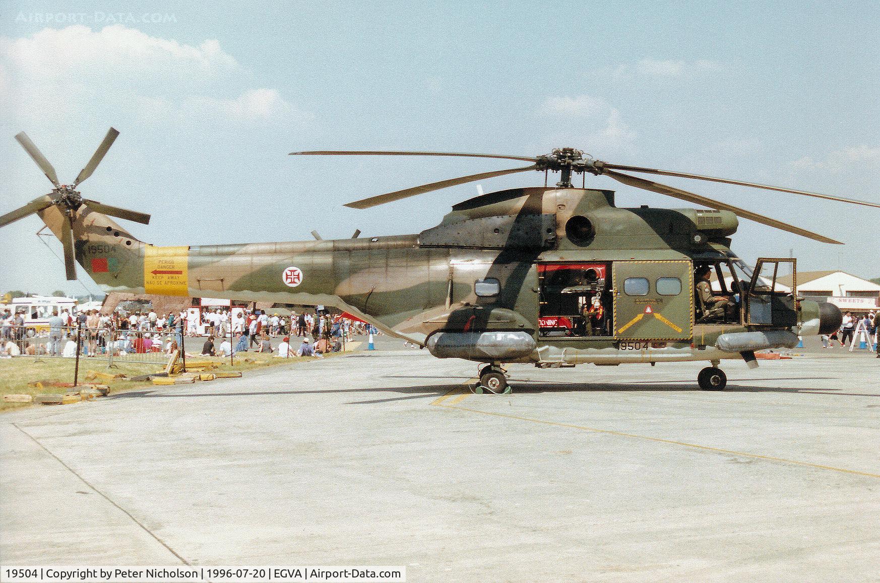 19504, Aerospatiale SA-330C Puma C/N 1009, SA-330C Puma of 751 Esquadron Portuguese Air Force on display at the 1996 Royal Intnl Air Tattoo at RAF Fairford.