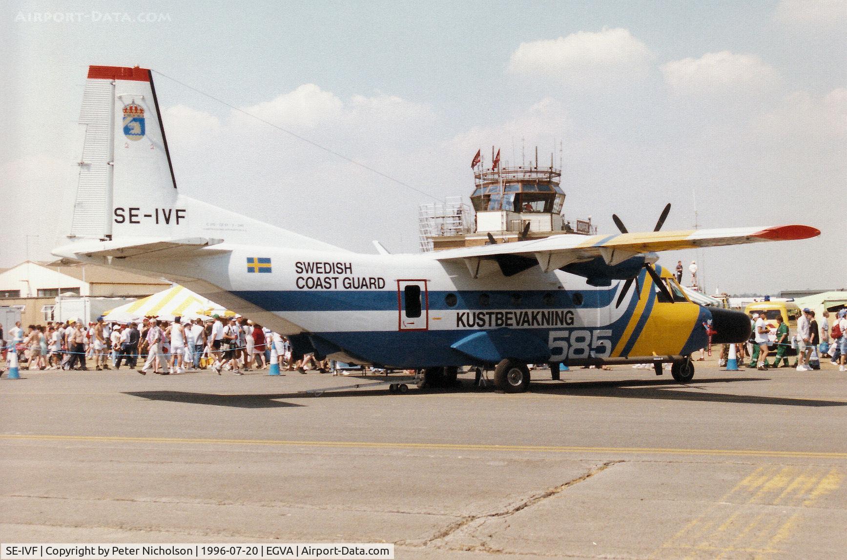 SE-IVF, 1985 CASA C-212-200 Aviocar C/N CE61-2-346, Swedish Coast Guard CASA C-212 Aviocar on display at the 1996 Royal Intnl Air Tattoo at RAF Fairford.