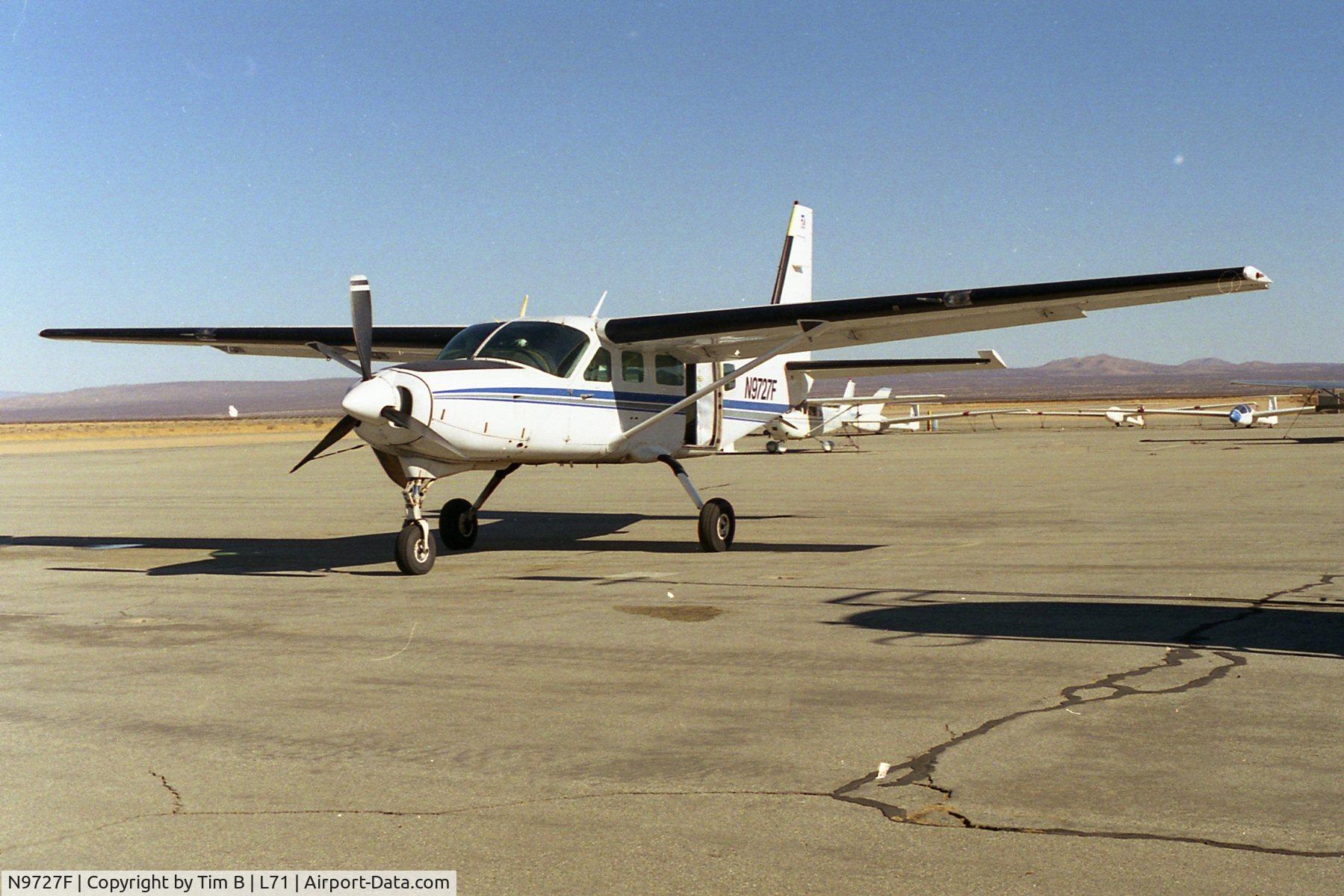 N9727F, 1989 Cessna 208 Caravan I C/N 20800151, Photo of N9727F while operating for the California City Skydive Center (CCSC) at the California City Municipal Airport, California City, CA sometime in the late 90s or possibly 2000 or 2001.