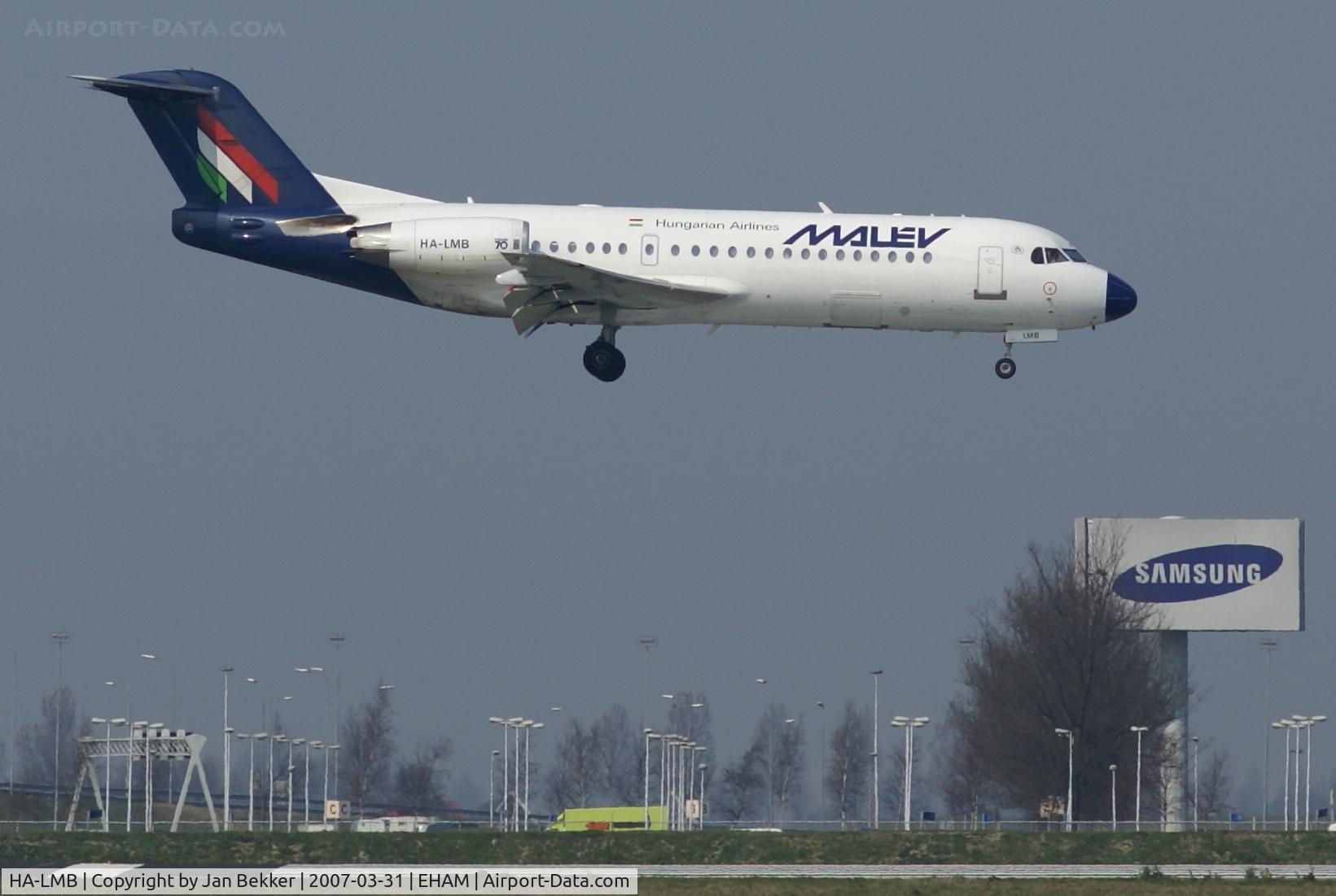 HA-LMB, 1996 Fokker 70 (F-28-0070) C/N 11565, Landing at Schiphol on the Kaagbaan.