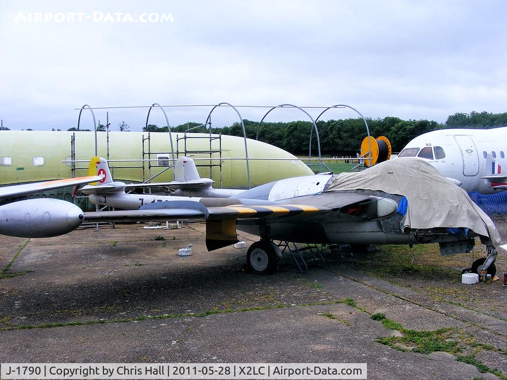 J-1790, 1957 De Havilland (F+W Emmen) DH-112 Venom FB.54 C/N 431, preserved at the de Havilland Aircraft Heritage Centre, London Colney