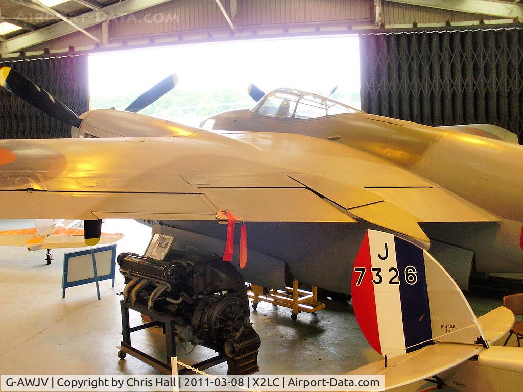 G-AWJV, De Havilland DH-98 Mosquito TT.35 C/N Not found G-AWJV, preserved at the de Havilland Aircraft Heritage Centre, London Colney