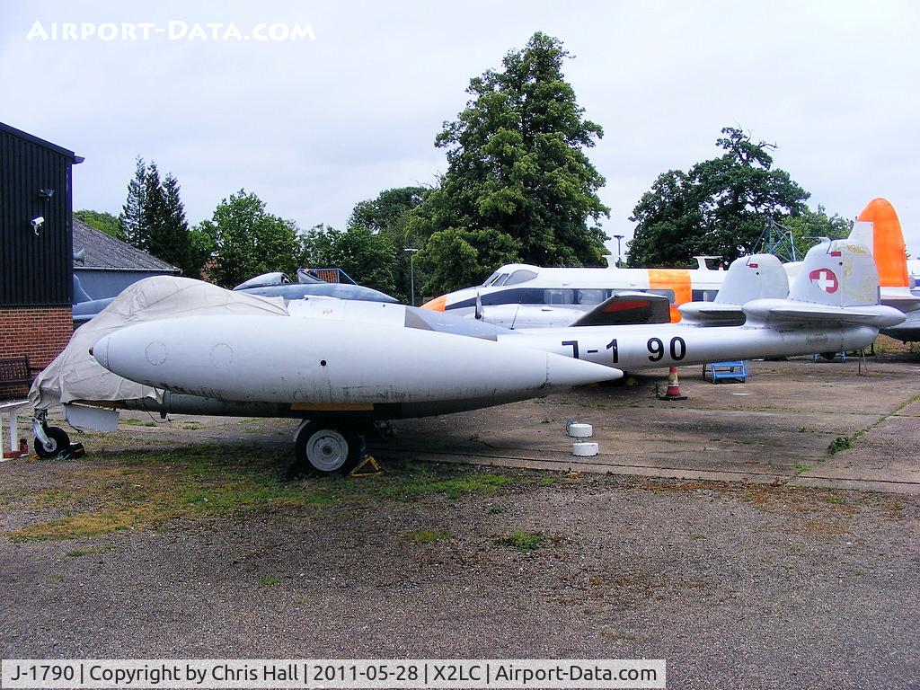 J-1790, 1957 De Havilland (F+W Emmen) DH-112 Venom FB.54 C/N 431, preserved at the de Havilland Aircraft Heritage Centre, London Colney