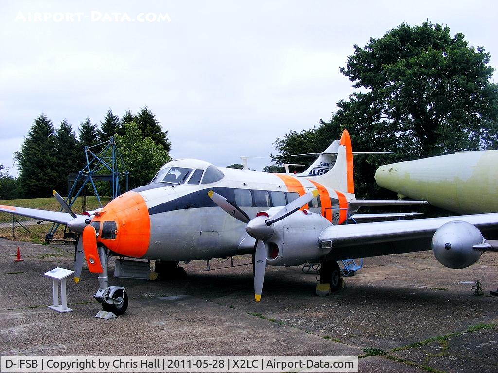D-IFSB, De Havilland DH-104 Dove 2B C/N 04379, preserved at the de Havilland Aircraft Heritage Centre, London Colney