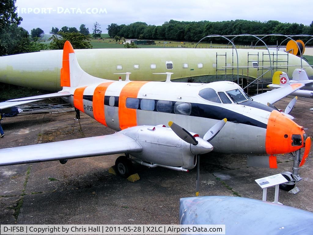 D-IFSB, De Havilland DH-104 Dove 2B C/N 04379, preserved at the de Havilland Aircraft Heritage Centre, London Colney
