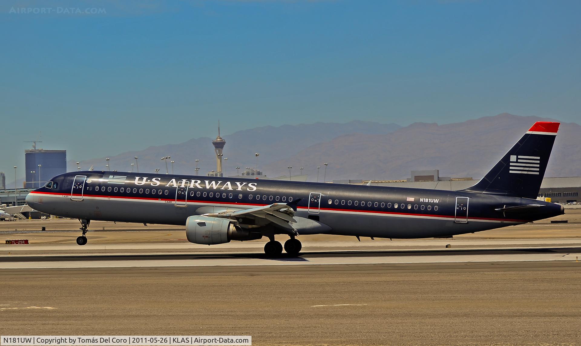 N181UW, 2001 Airbus A321-211 C/N 1531, US Airways Airbus A321-211 N181UW (cn 1531)

Las Vegas - McCarran International (LAS / KLAS)
USA - Nevada, May 26, 2011
Photo: Tomás Del Coro