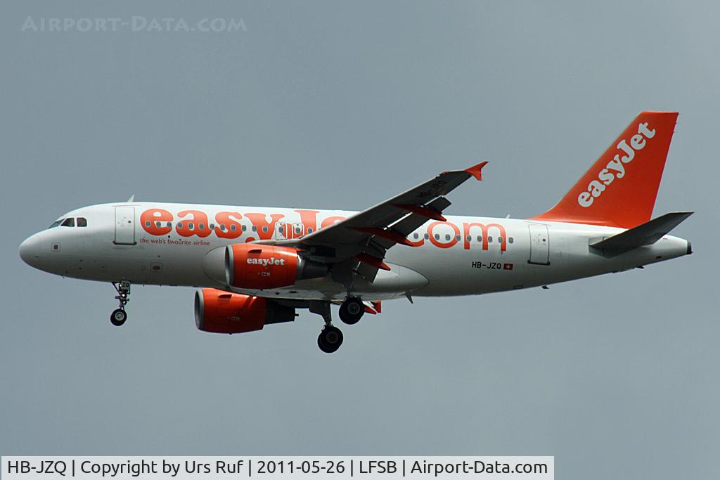 HB-JZQ, 2005 Airbus A319-111 C/N 2450, easyJet Switzerland - one of over 20 daily-flights landing at Basel-Airport