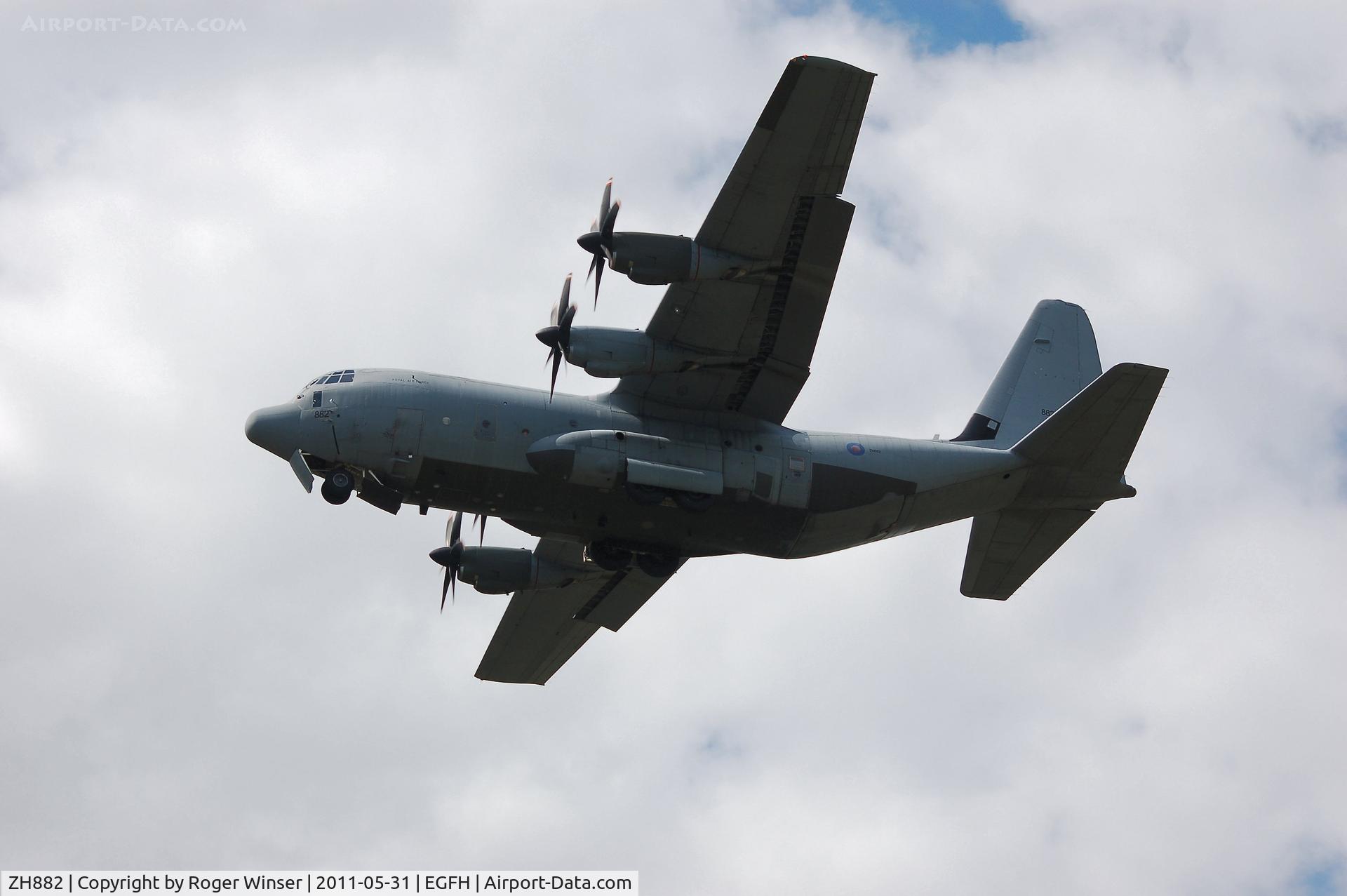 ZH882, 1999 Lockheed Martin C-130J Hercules C.5 C/N 382-5480, RAF C-130J Hercules C.5 of the Lyneham Transport Wing pulling up after making a practice approach to Runway 22.