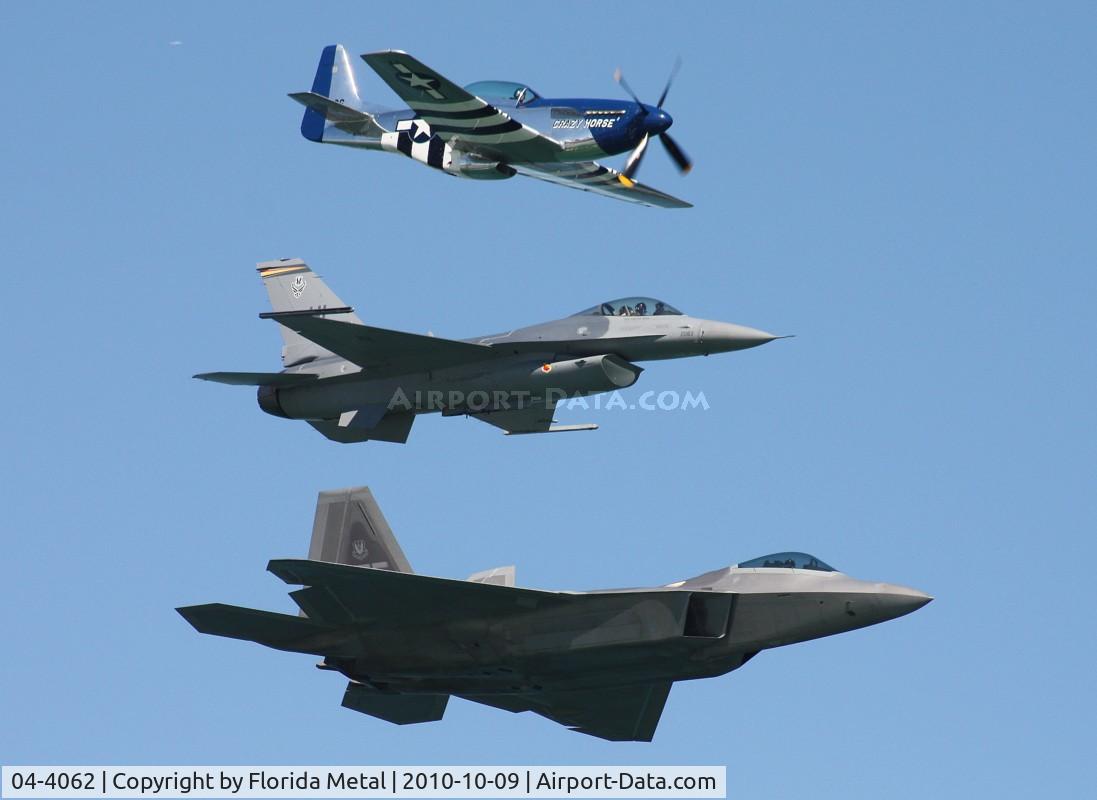 04-4062, 2004 Lockheed Martin F-22A Raptor C/N 4062, F-22, F-16 and P-51 Heritage Flight over Daytona Beach