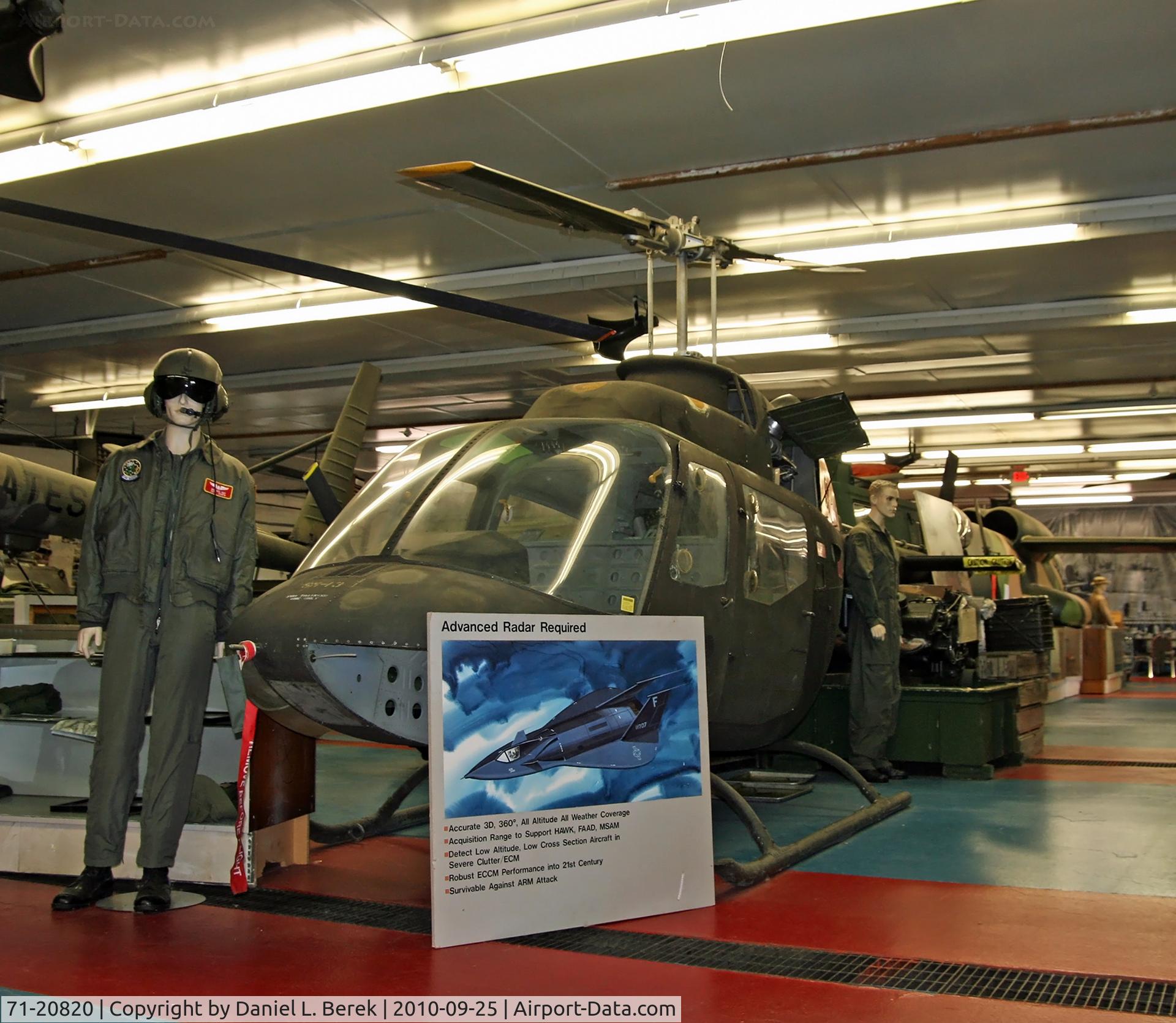 71-20820, 1971 Bell OH-58A Kiowa C/N 41681, On display in the main building of the Russell Military Museum.