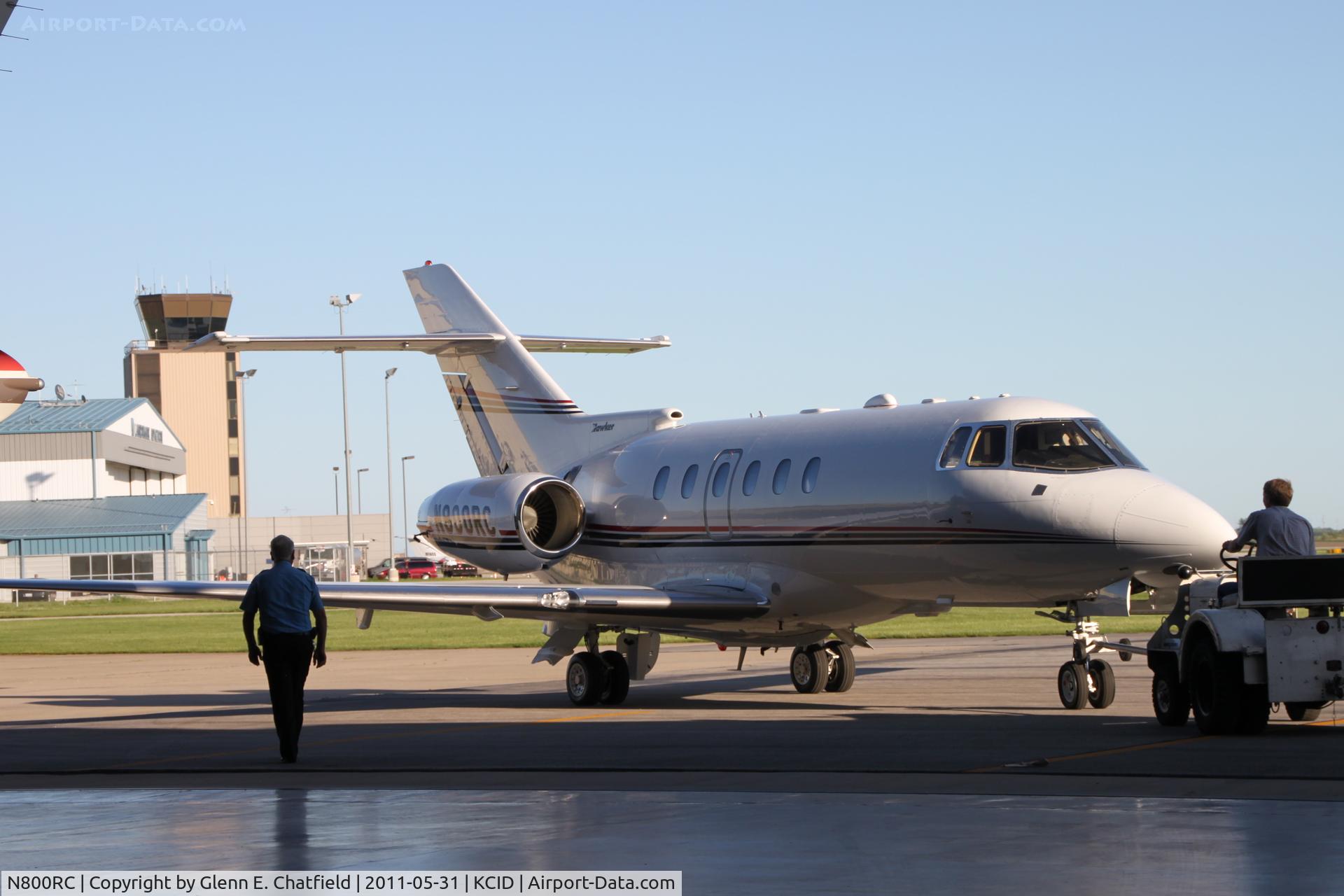 N800RC, 2004 Raytheon Hawker 800XP C/N 258660, Pushing out of the Collins hangar