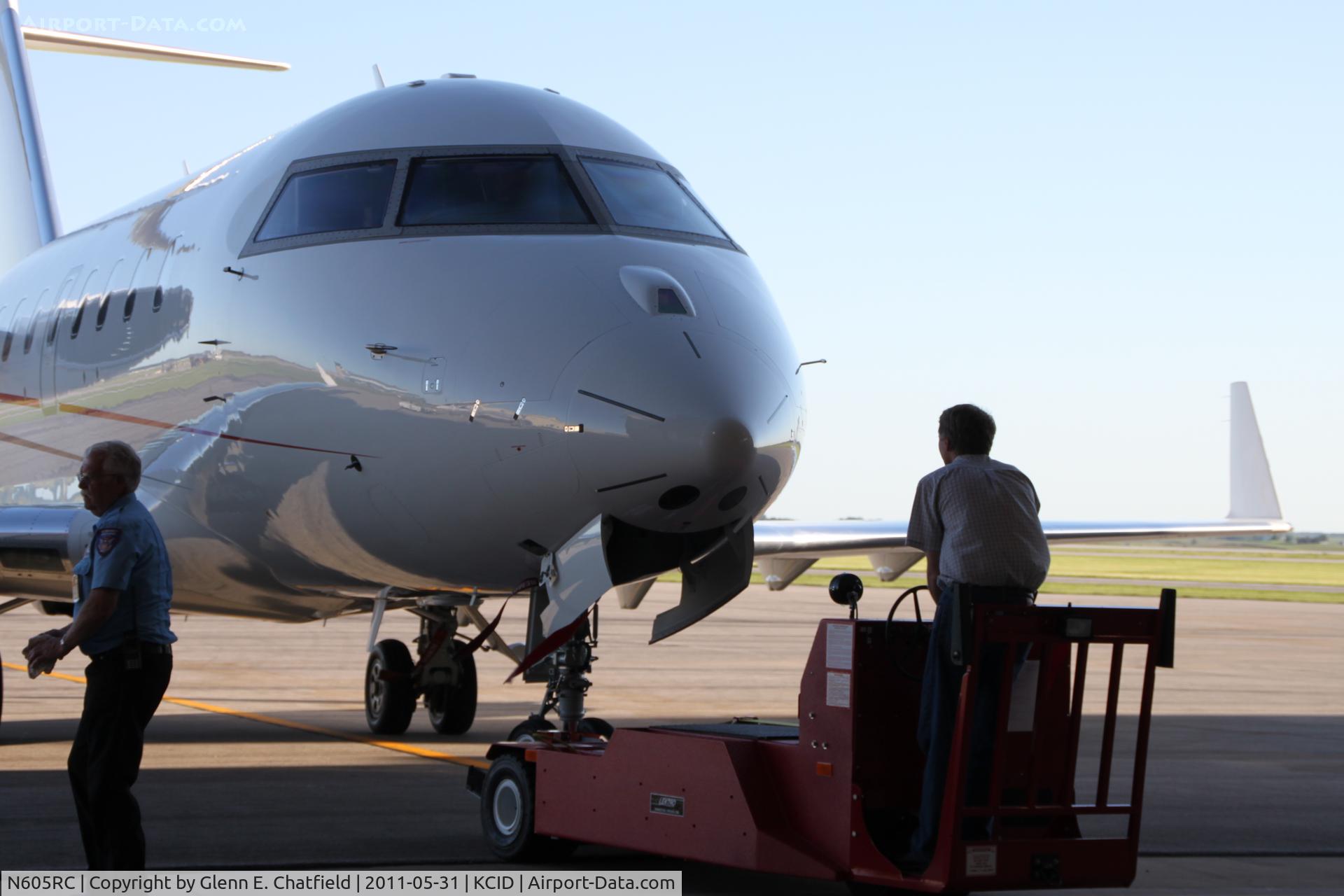 N605RC, 2009 Bombardier Challenger 605 (CL-600-2B16) C/N 5800, Pushing out of the Collins hangar