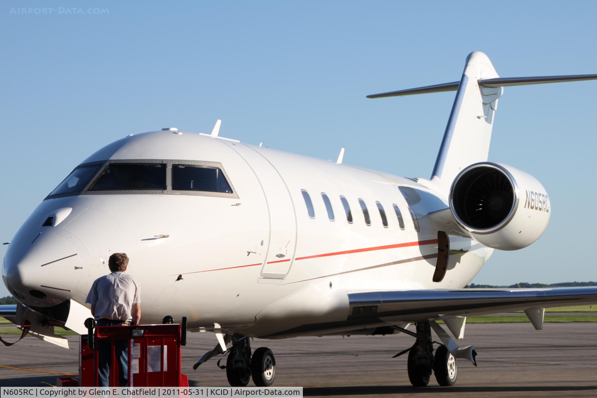 N605RC, 2009 Bombardier Challenger 605 (CL-600-2B16) C/N 5800, Pushing out of the Collins hangar