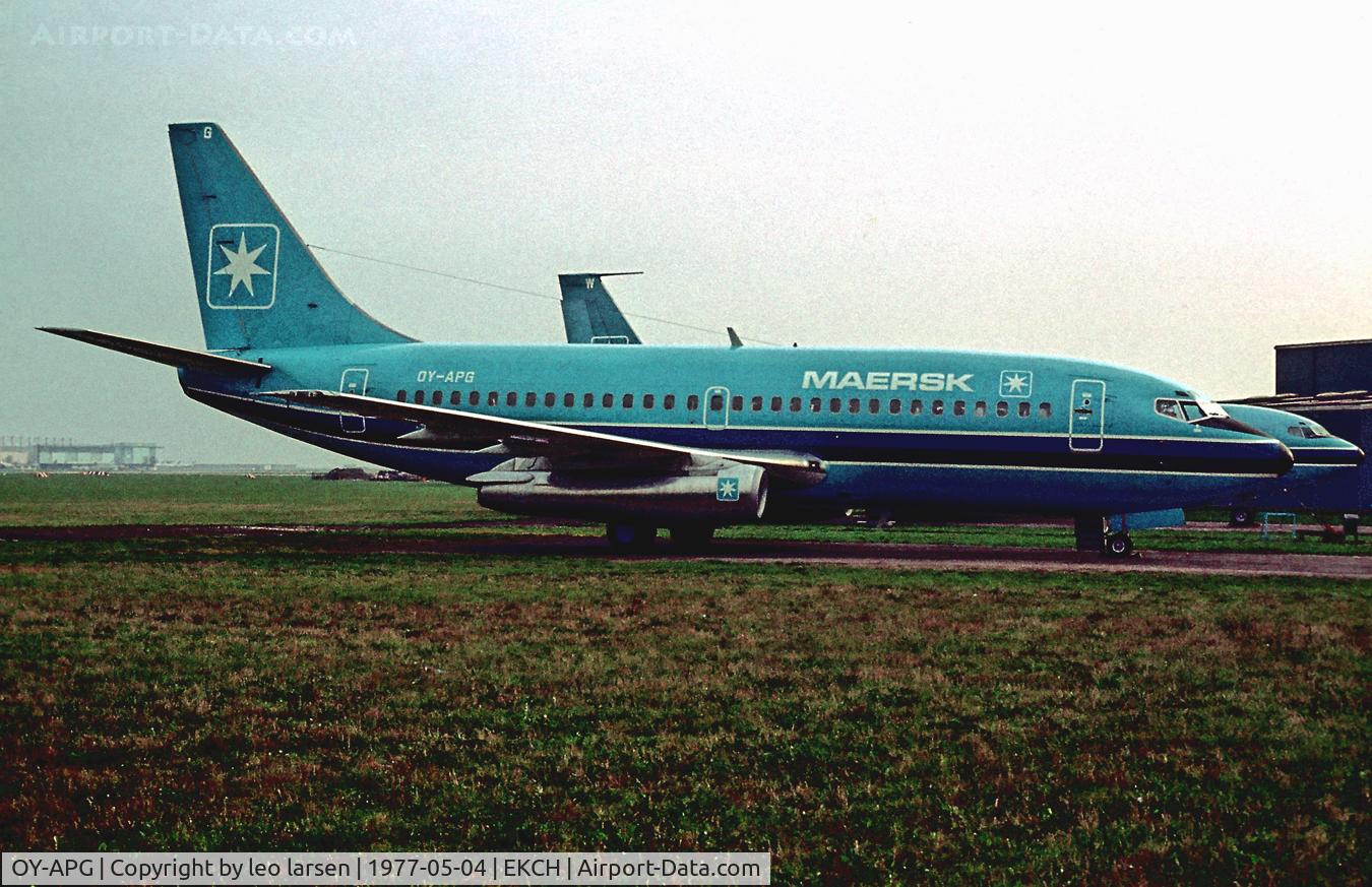 OY-APG, 1976 Boeing 737-2L9 C/N 21278, OY-APG in front of Maersk B-720B OY-APW