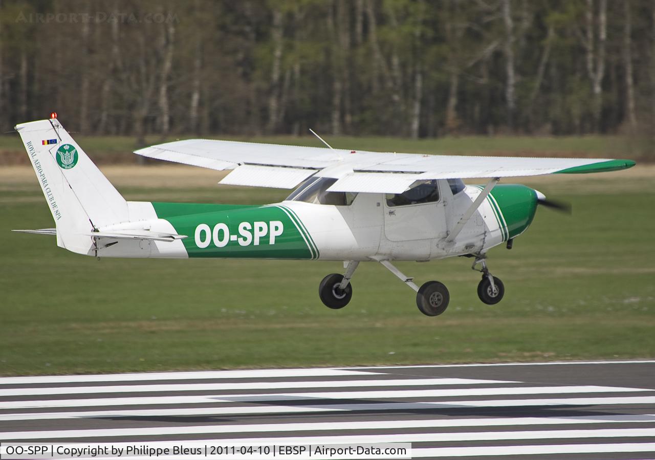 OO-SPP, 1984 Cessna 152 C/N 152-85903, Over the keynotes, about to touchdown on rwy 05.