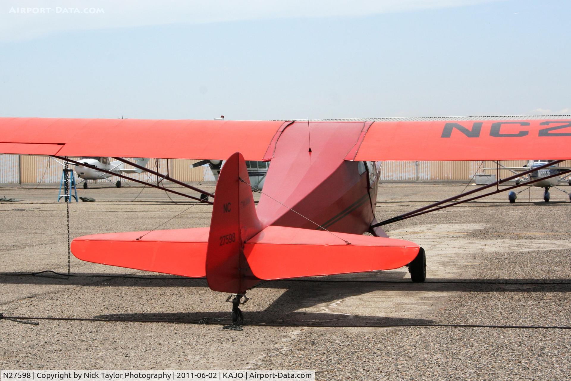 N27598, 1940 Taylorcraft BCS-65 C/N 2239, Taylorcraft parked at the East end of the field.