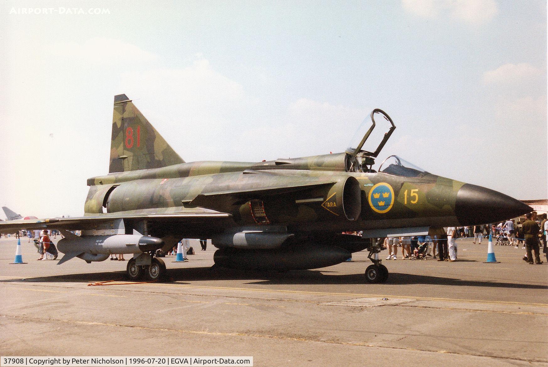 37908, Saab SH 37 Viggen C/N 37908, Royal Swedish Air Force SH 37 Viggen of F15 Wing on display at the 1996 Royal Intnl Air Tattoo at RAF Fairford.