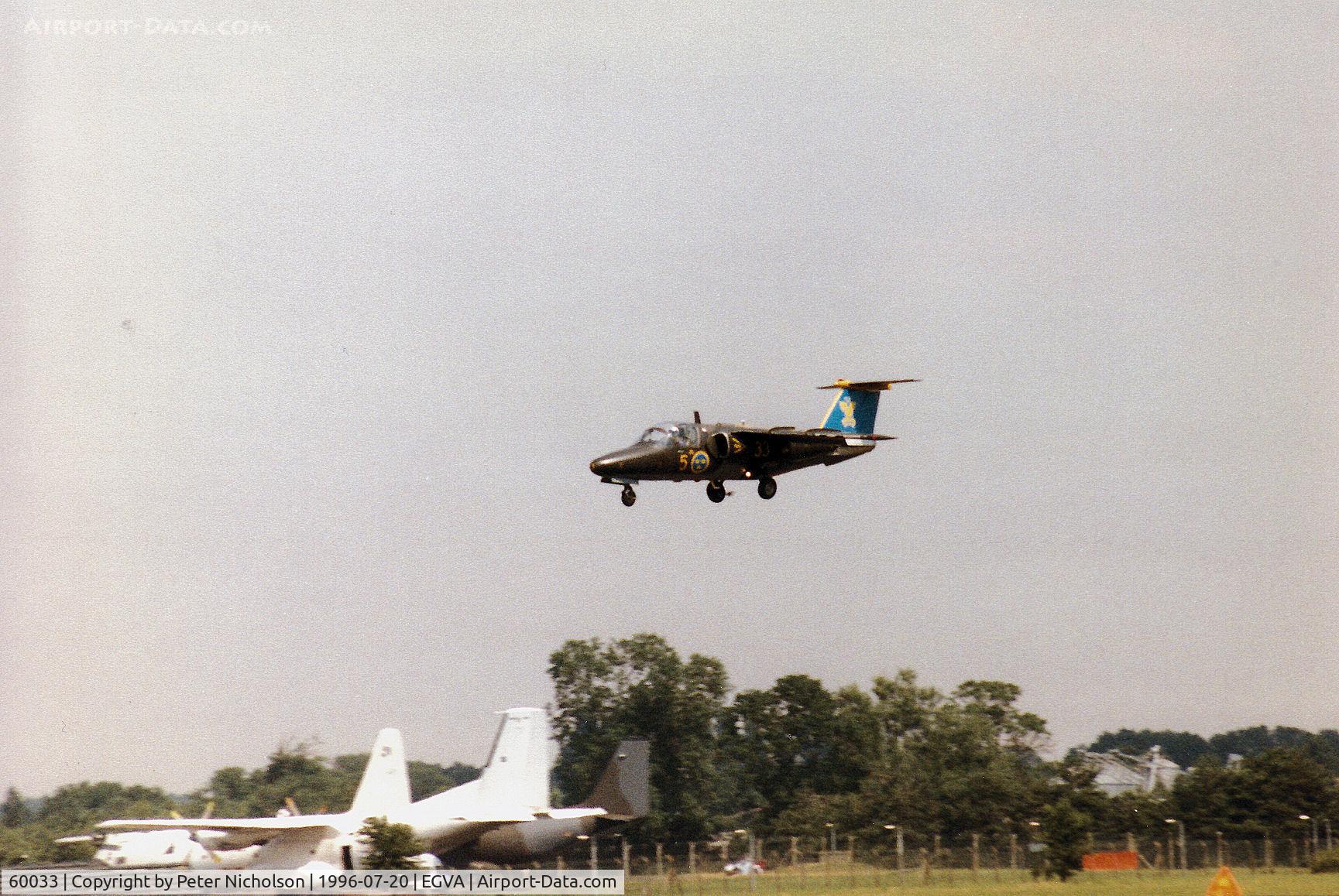 60033, Saab Sk.60A C/N 60033, Saab Sk.60A number 1 of the Royal Swedish Air Force's Team 60 display team landing at the 1996 Royal Intnl Air Tattoo at RAF Fairford.