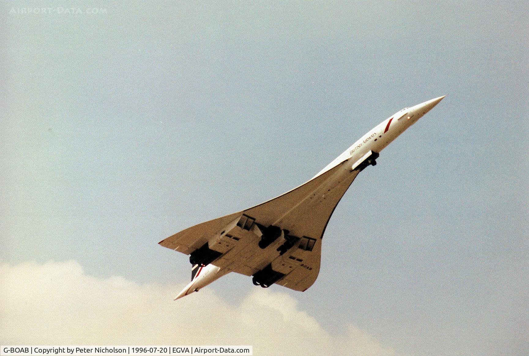 G-BOAB, 1976 Aerospatiale-BAC Concorde 1-102 C/N 100-008, Concorde 102 of British Airways arriving at the 1996 Royal Intnl Air Tattoo at RAF Fairford.