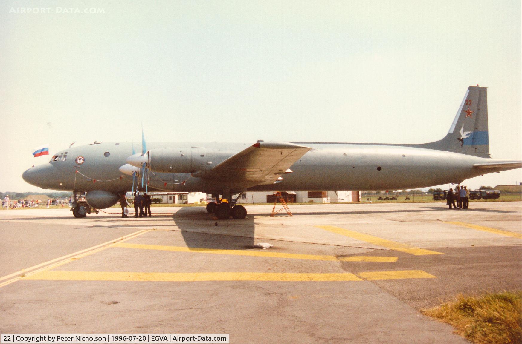 22, Ilyushin Il-38 C/N 11006, Il-38 May of the Russian Navy's Training Regiment based at Ostrov on display at the 1996 Royal Intnl Air Tattoo at RAF Fairford.