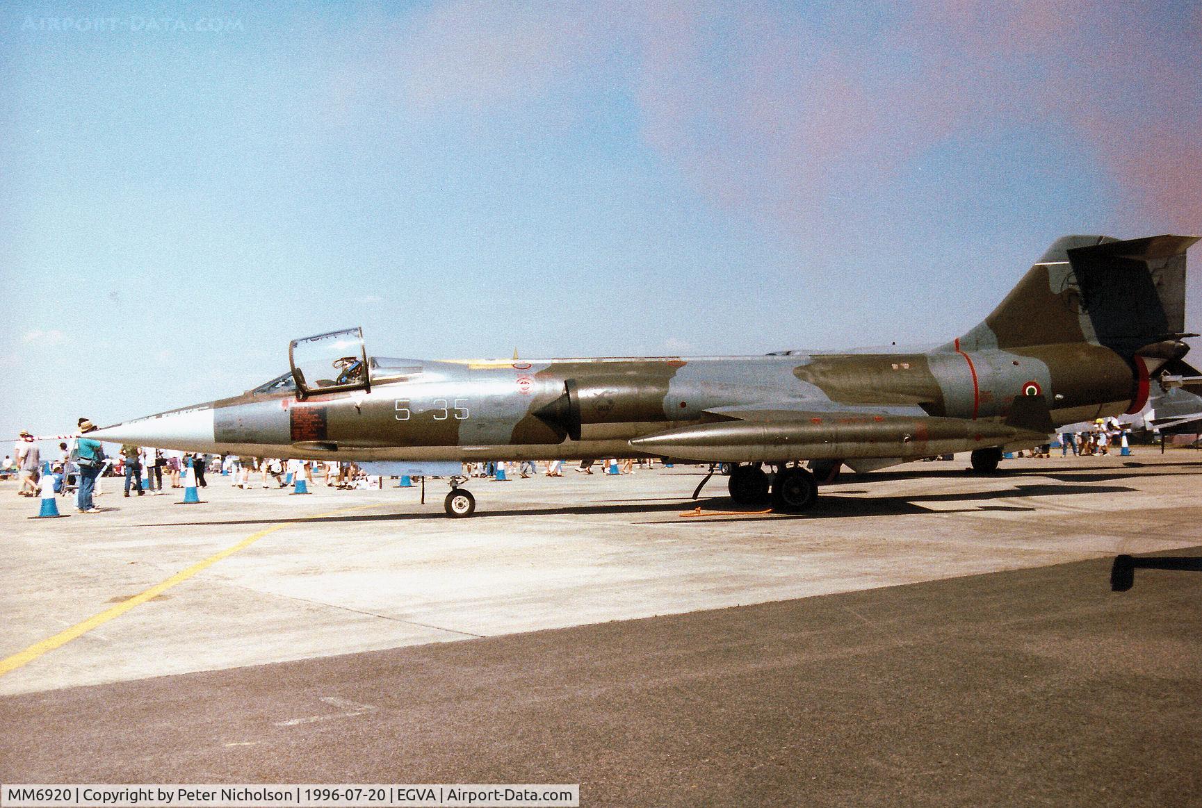 MM6920, Aeritalia F-104S-ASA Starfighter C/N 1220, F-104S-ASA Starfighter of 5 Stormo of the Italian Air Force on display at the 1996 Royal Intnl Air Tattoo at RAF Fairford.