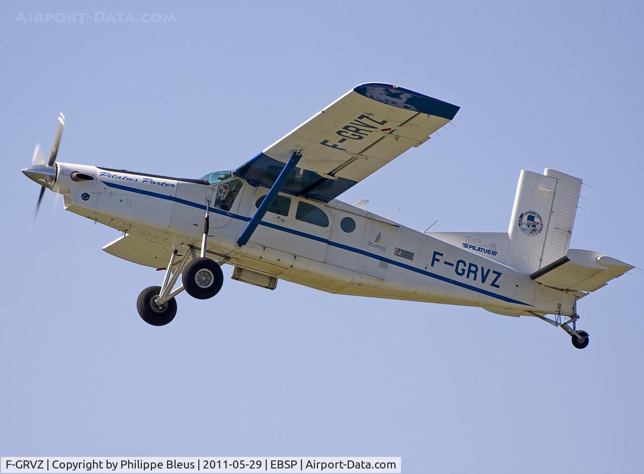 F-GRVZ, Pilatus PC-6/B2-H4 Turbo Porter C/N 901, Beg your pardon for the poor light conditions (backlit) but it was that or nothing. Climbing from rwy 23. Makes me think of Mel Gibson, in one of those Vietnam War movies.