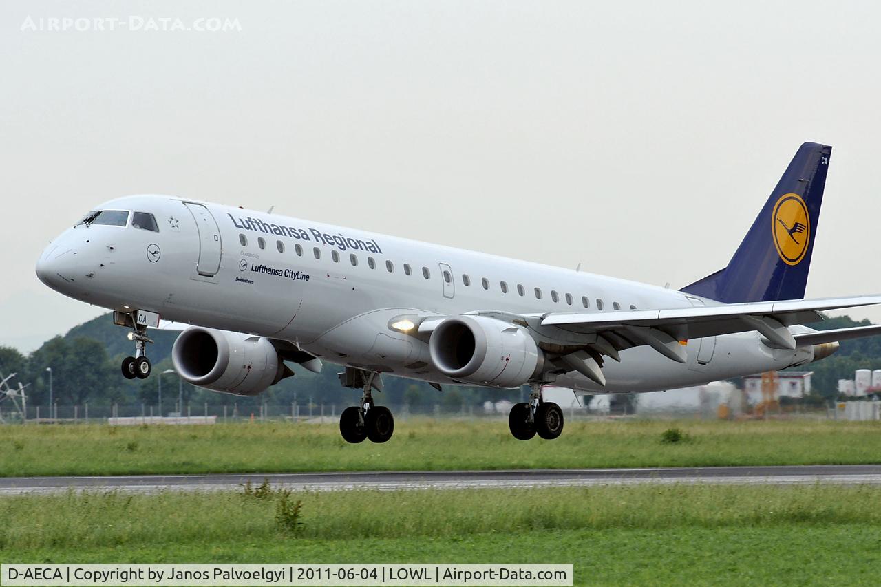D-AECA, 2009 Embraer 190LR (ERJ-190-100LR) C/N 19000327, Lufthansa CityLine Embraer ERJ-190-100LR landing in LOWL/LNZ
