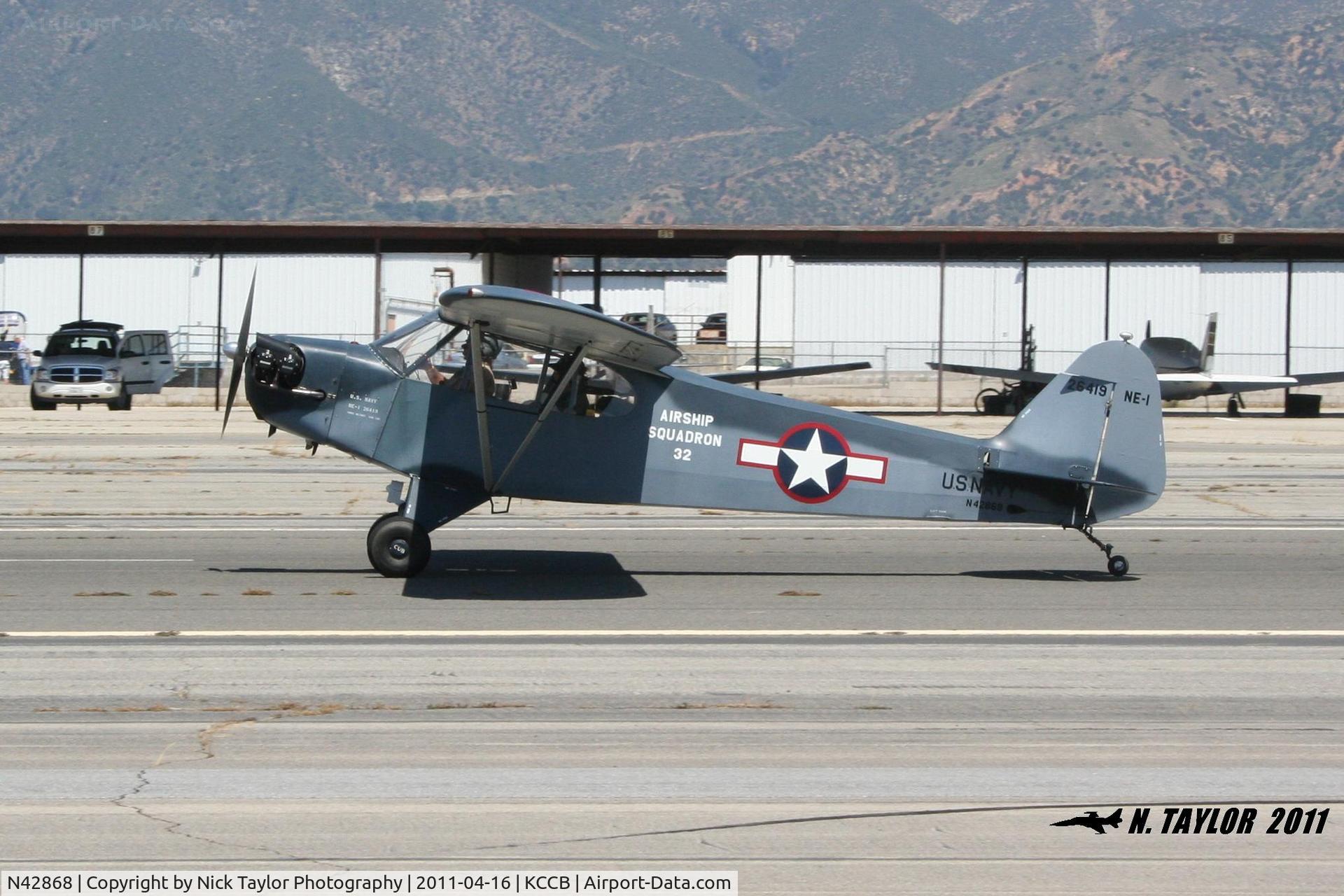 N42868, 1945 Piper J3C-65 Cub C/N 15195, Landing at Cable airport