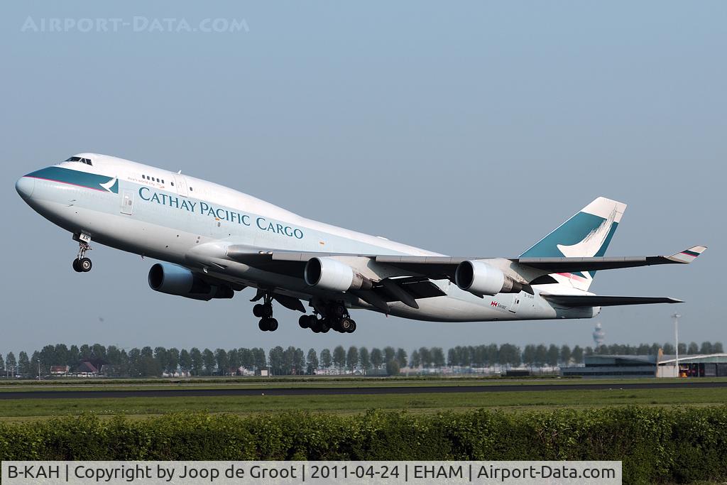 B-KAH, 1993 Boeing 747-412 C/N 27134, and rotate... Watching its short take off run this cargo 747 must be empty.
