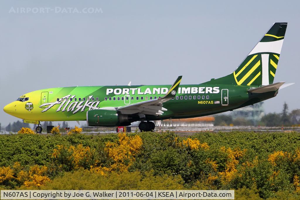 N607AS, 1999 Boeing 737-790 C/N 29751, AS 737-790 seen in the colors of the PORTLAND TIMBERS soccer team. Design is the result of the combination of two winning entries.