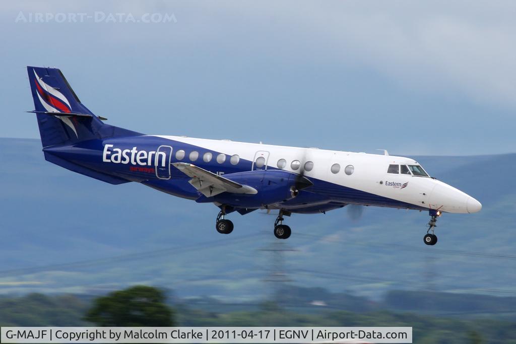 G-MAJF, 1992 British Aerospace Jetstream 41 C/N 41008, British Aerospace Jetstream 41 landing at Durham Tees Valley Airport April 2011.