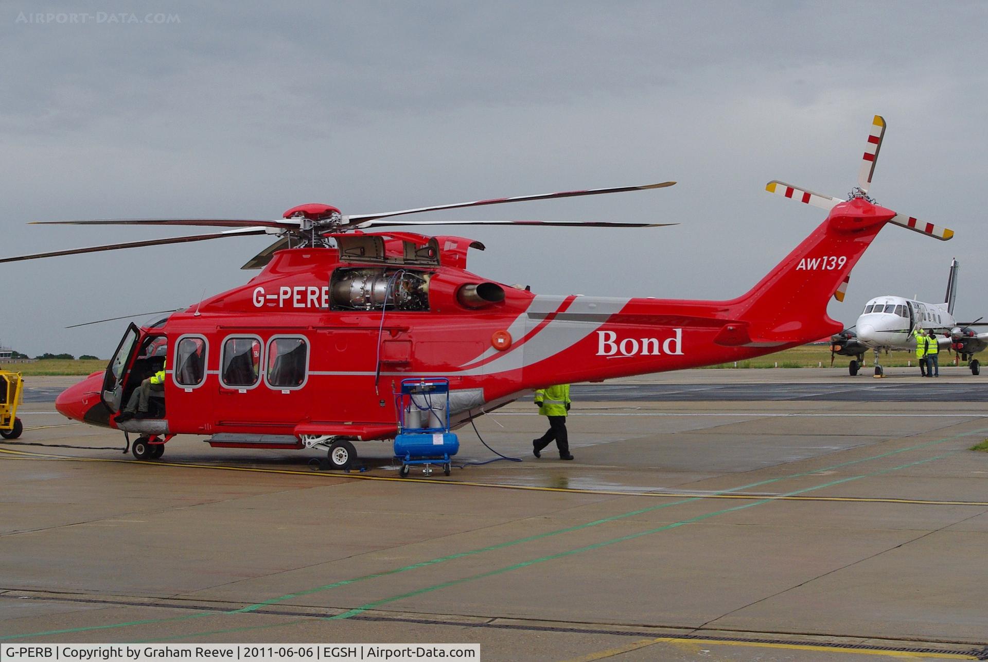 G-PERB, 2011 AgustaWestland AW-139 C/N 41261, Showing one of it's engines.