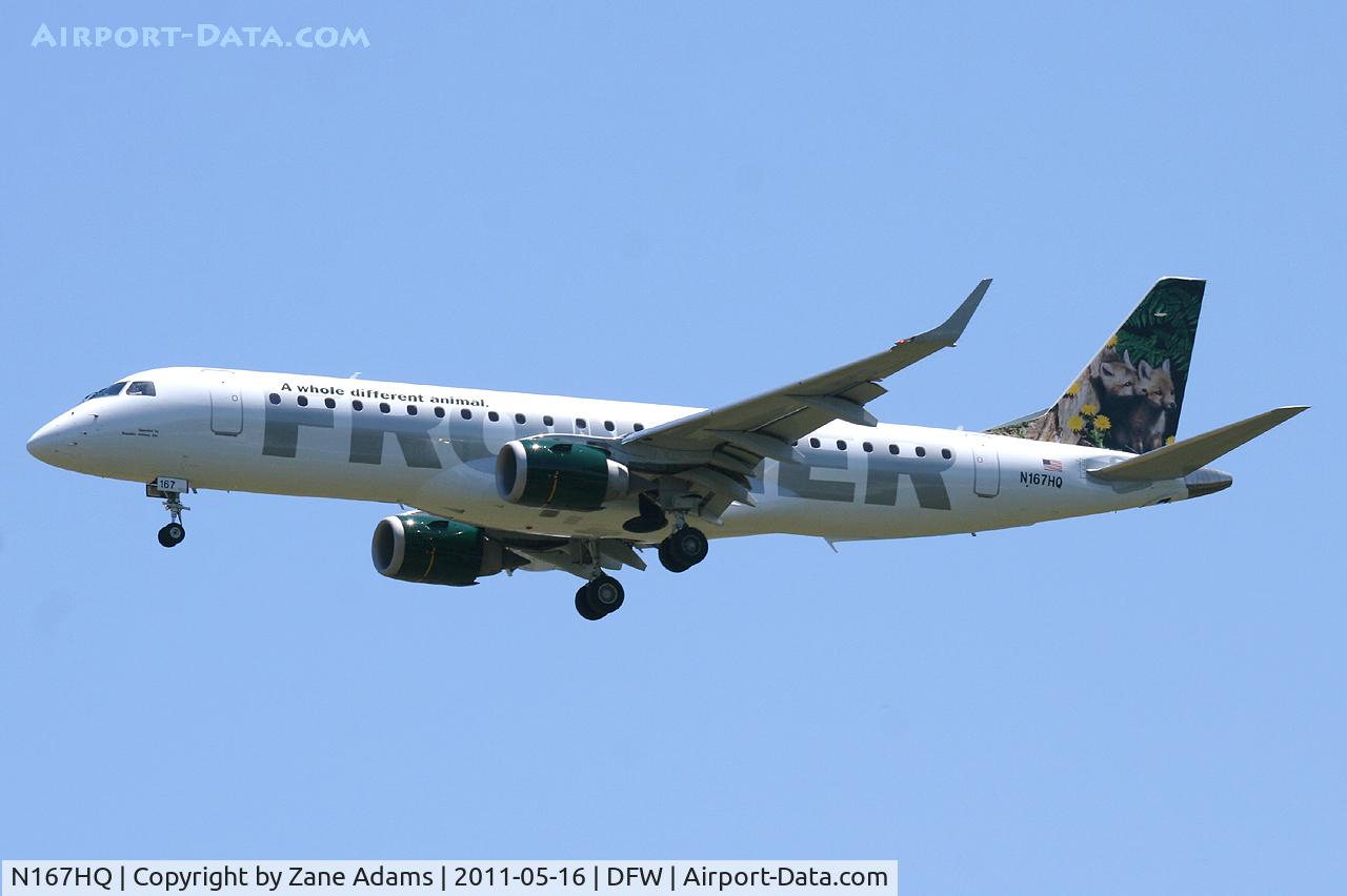 N167HQ, 2008 Embraer 190AR (ERJ-190-100IGW) C/N 19000173, Frontier Airlines landing at DFW Airport.