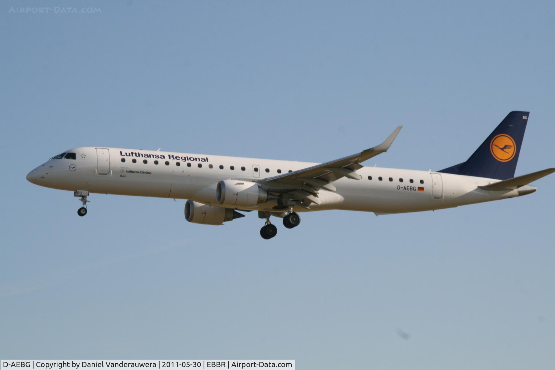 D-AEBG, 2011 Embraer 195LR (ERJ-190-200LR) C/N 19000423, Arrival of flight LH2282 to RWY 25L